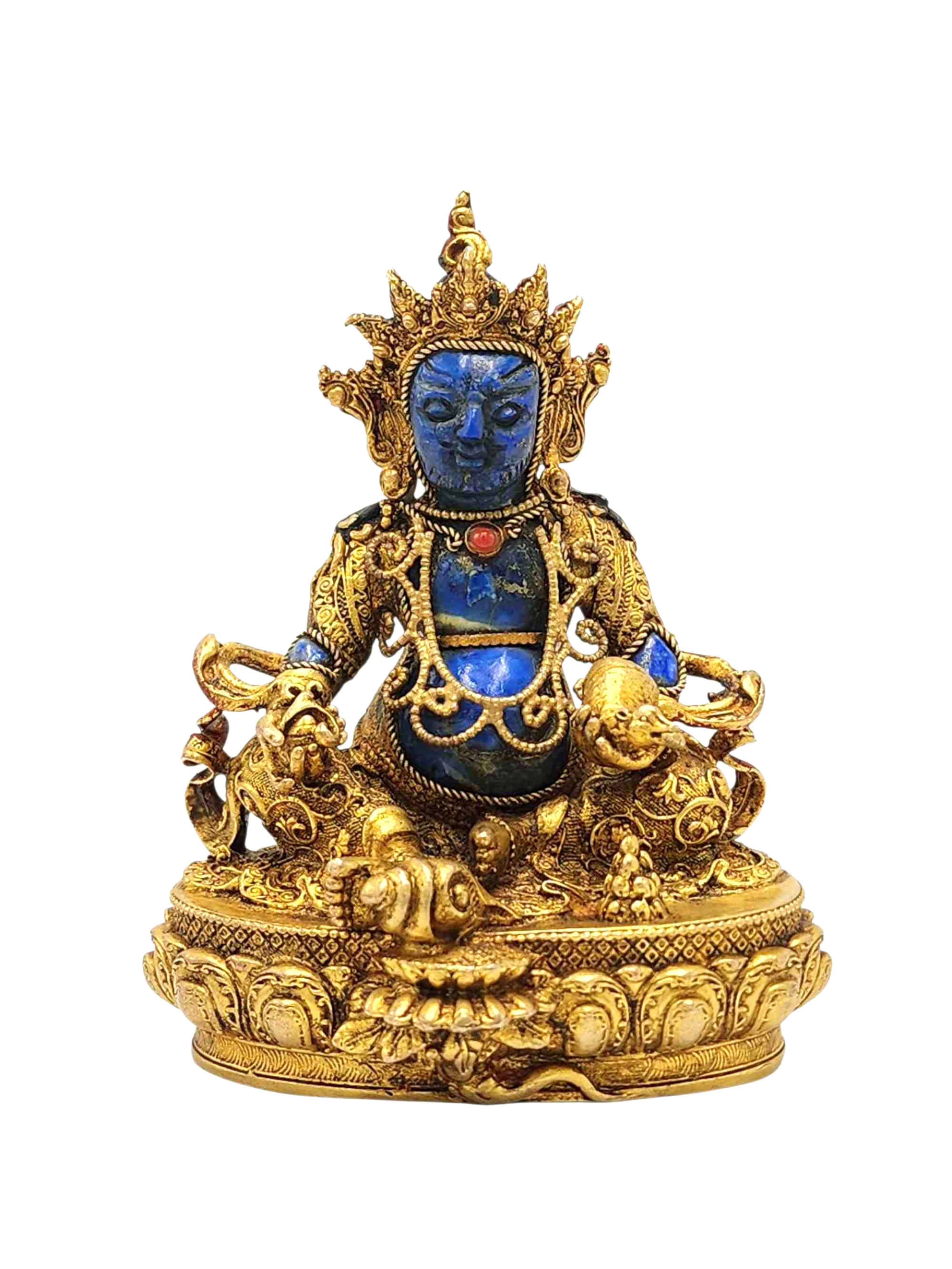 [yellow Jambhala], Buddhist Miniature Statue, [lapis], [full Gold Plated], [stone Setting]