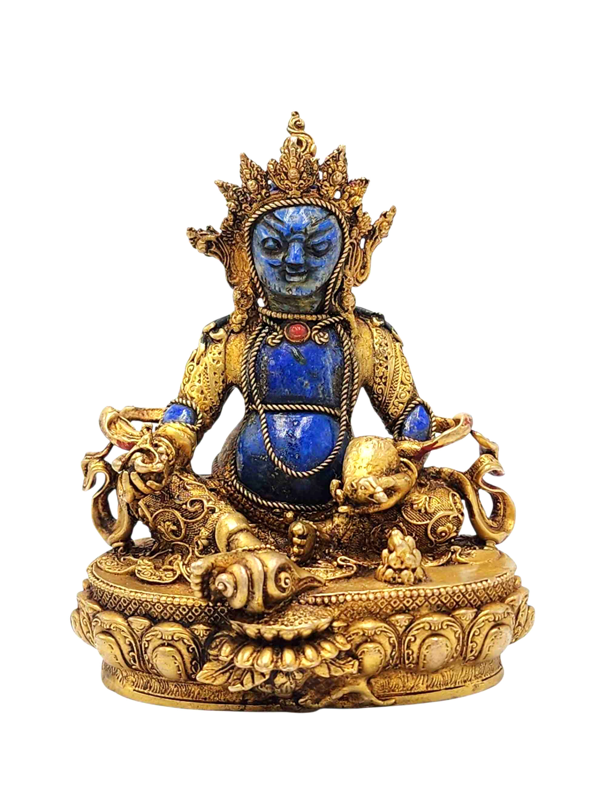[yellow Jambhala], Buddhist Miniature Statue, [lapis], [full Gold Plated], [stone Setting]