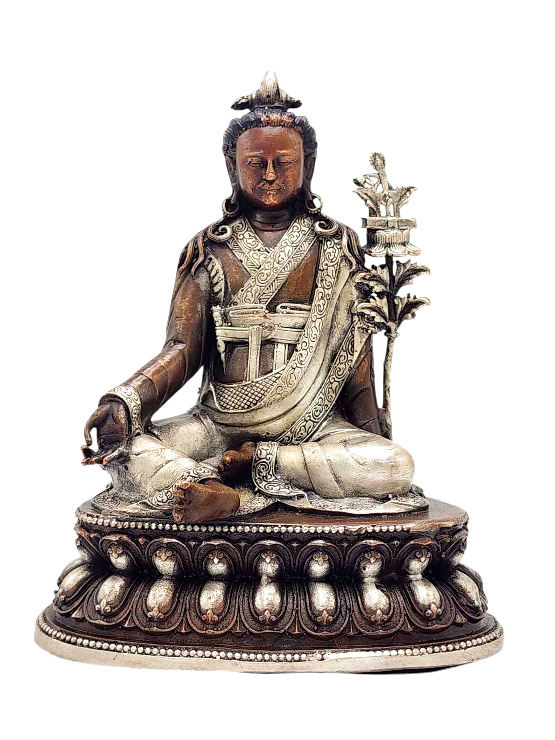 [jigmey Lingpa], Buddhist Miniature Statue, [silver And Chocolate Oxidized]