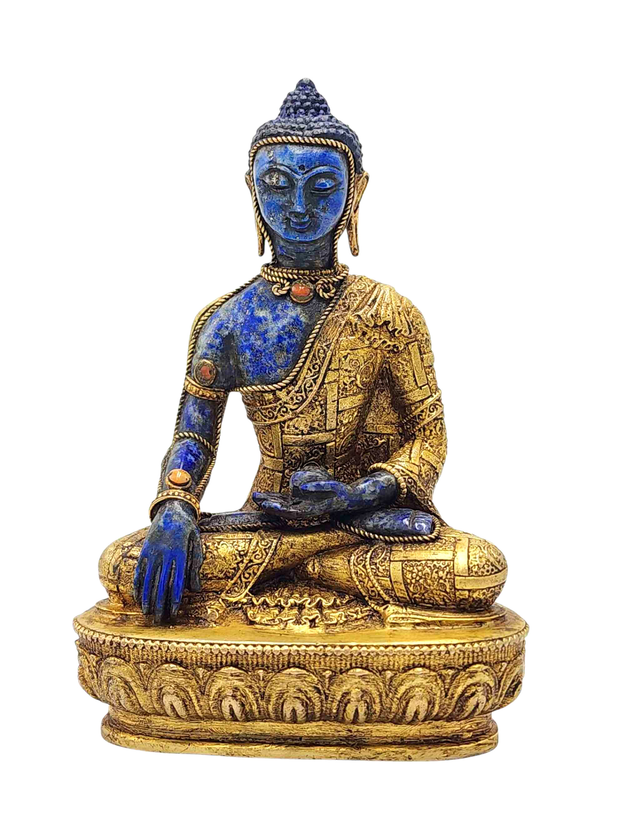 [shakyamuni Buddha], Buddhist Miniature Statue, [lapis], [full Gold Plated], [stone Setting]