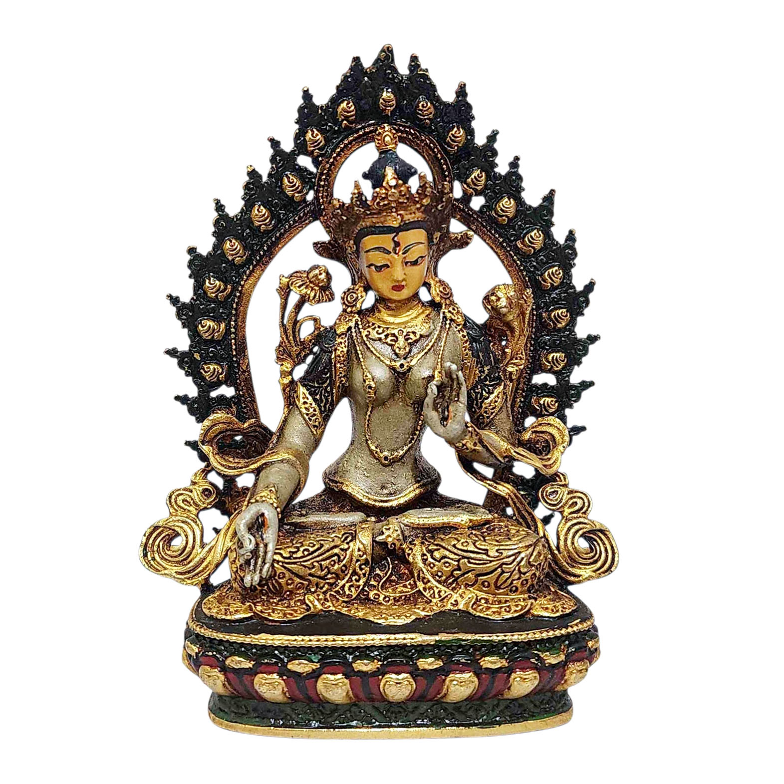 [white Tara], Buddhist Miniature Statue, [thangka Color Finishing], [face Painted]