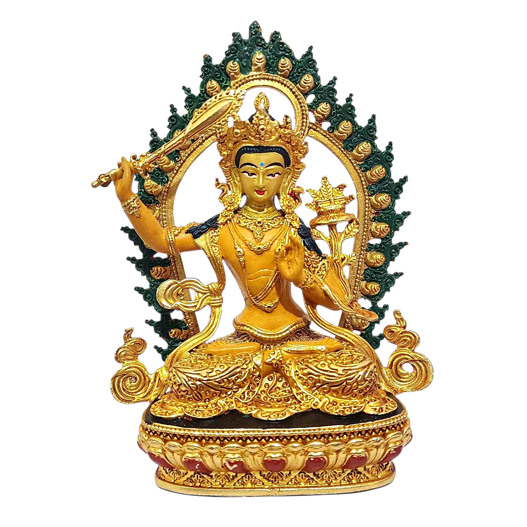 [manjushri] Or [manjushree], Buddhist Miniature Statue, [thangka Color Finishing], [face Painted]