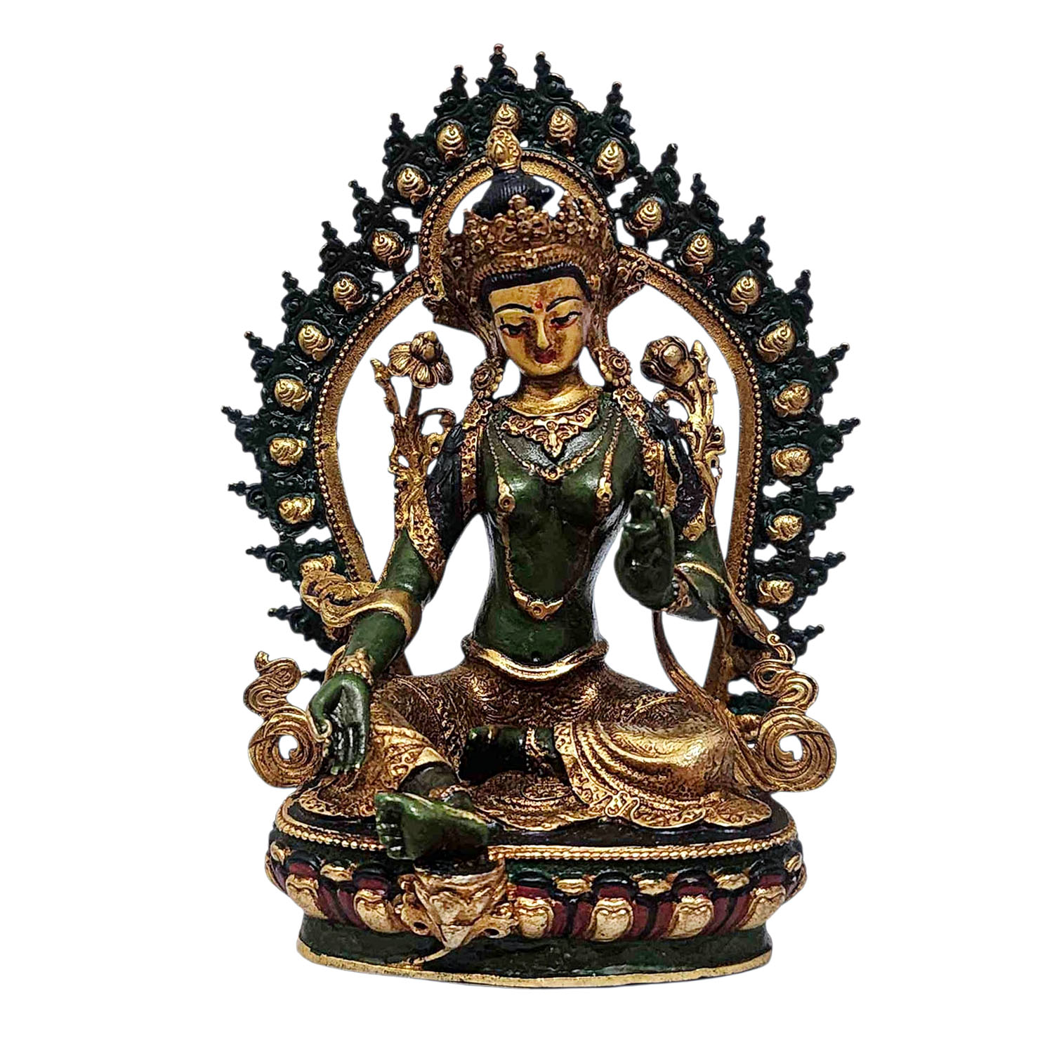 [green Tara], Buddhist Miniature Statue, [thangka Color Finishing], [face Painted]