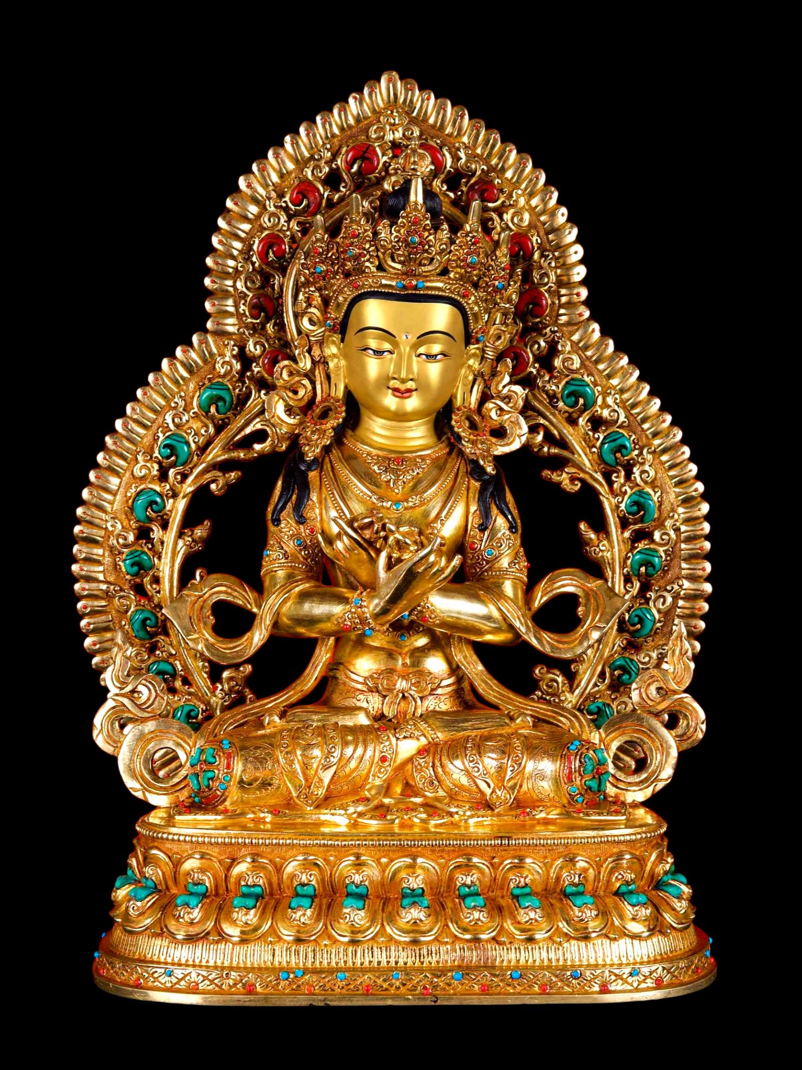 [vajradhara], Buddhist Handmade Statue, [full Gold Plated], [stone Setting], [face Painted]
