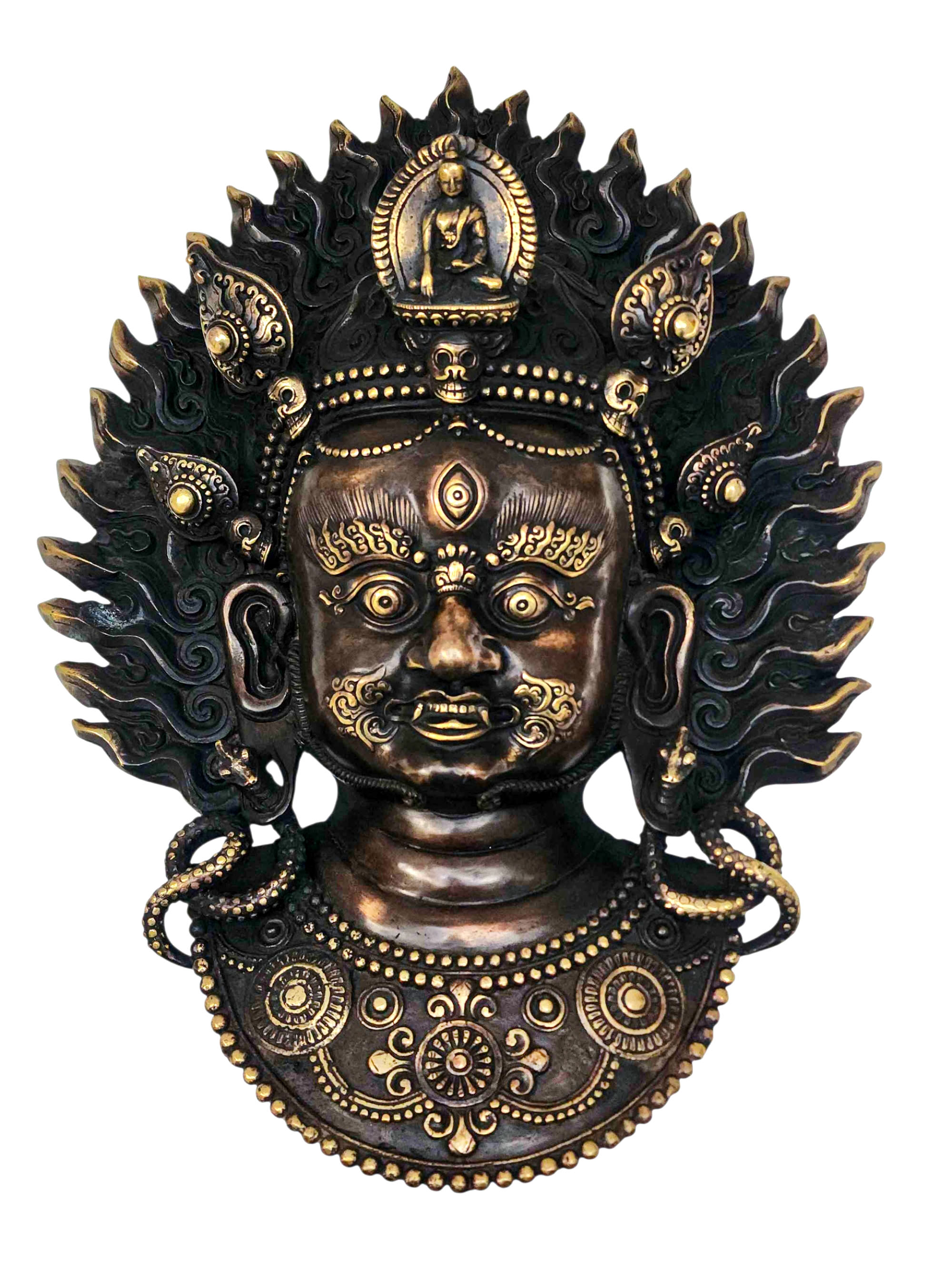 [akash Bhairav], Buddhist Handmade Ritual Metal Mask, [antique Finishing]