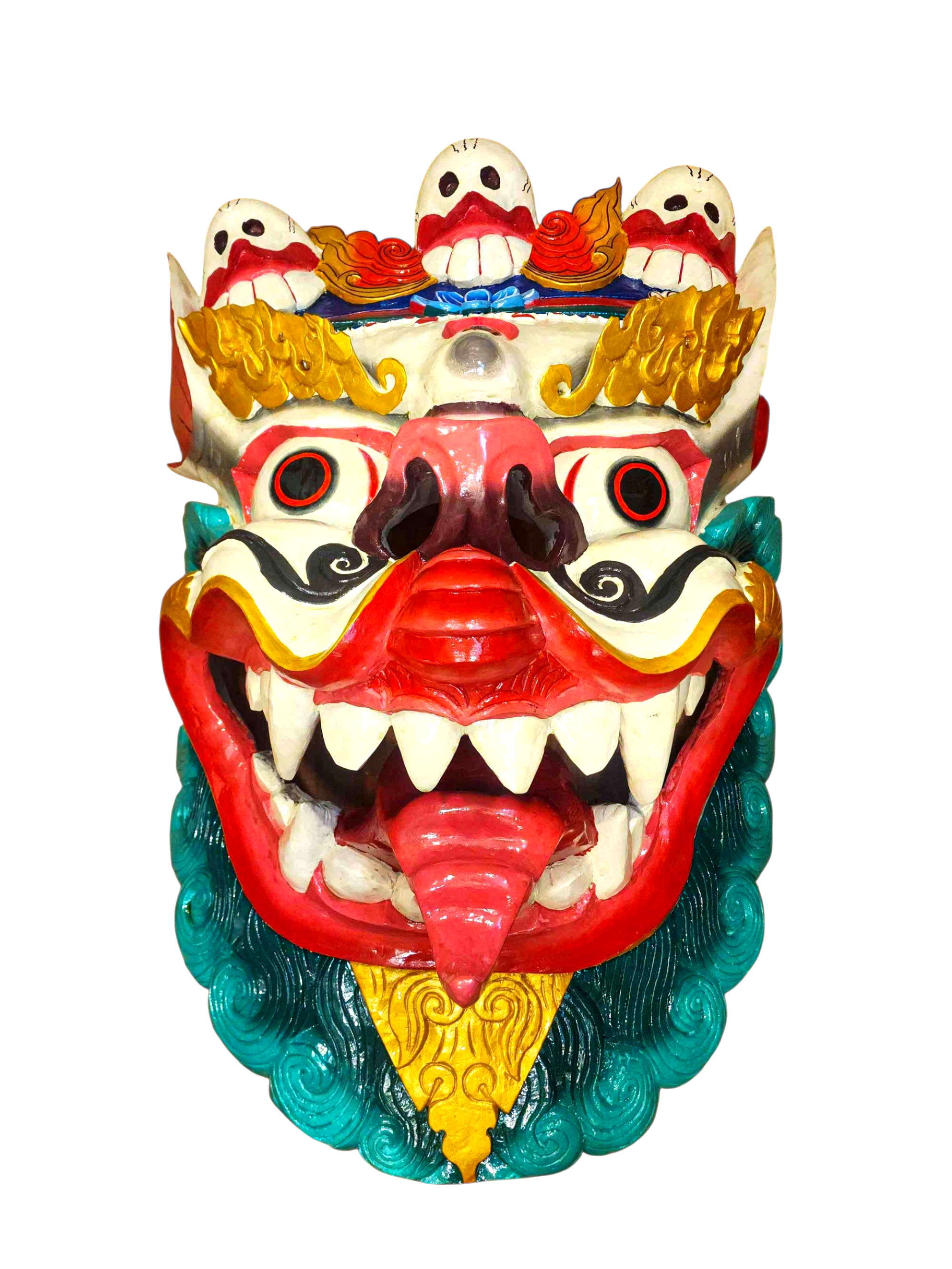 Buddhist Wooden Mask Of [snow Lion], Tibetan Style Wtih [traditional Colors], Poplar Wood