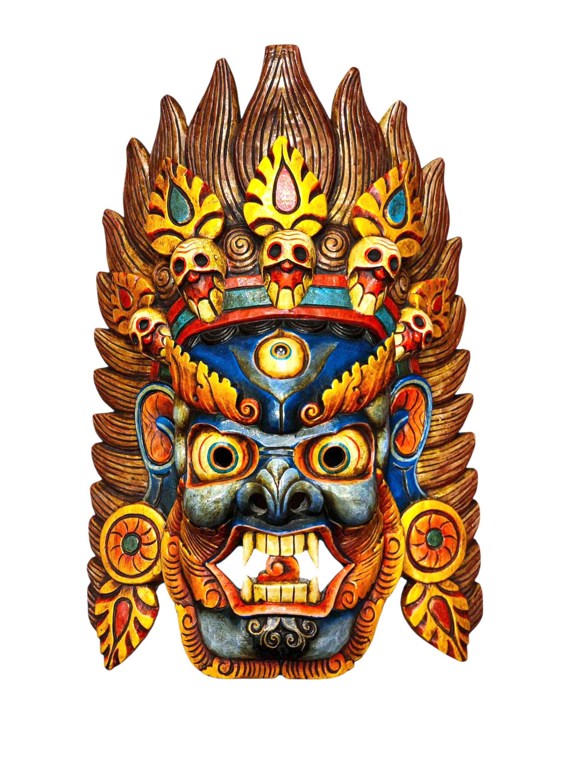 Buddhist Wooden Mask Of [bhairav], Tibetan Style Wtih [traditional Colors], Poplar Wood