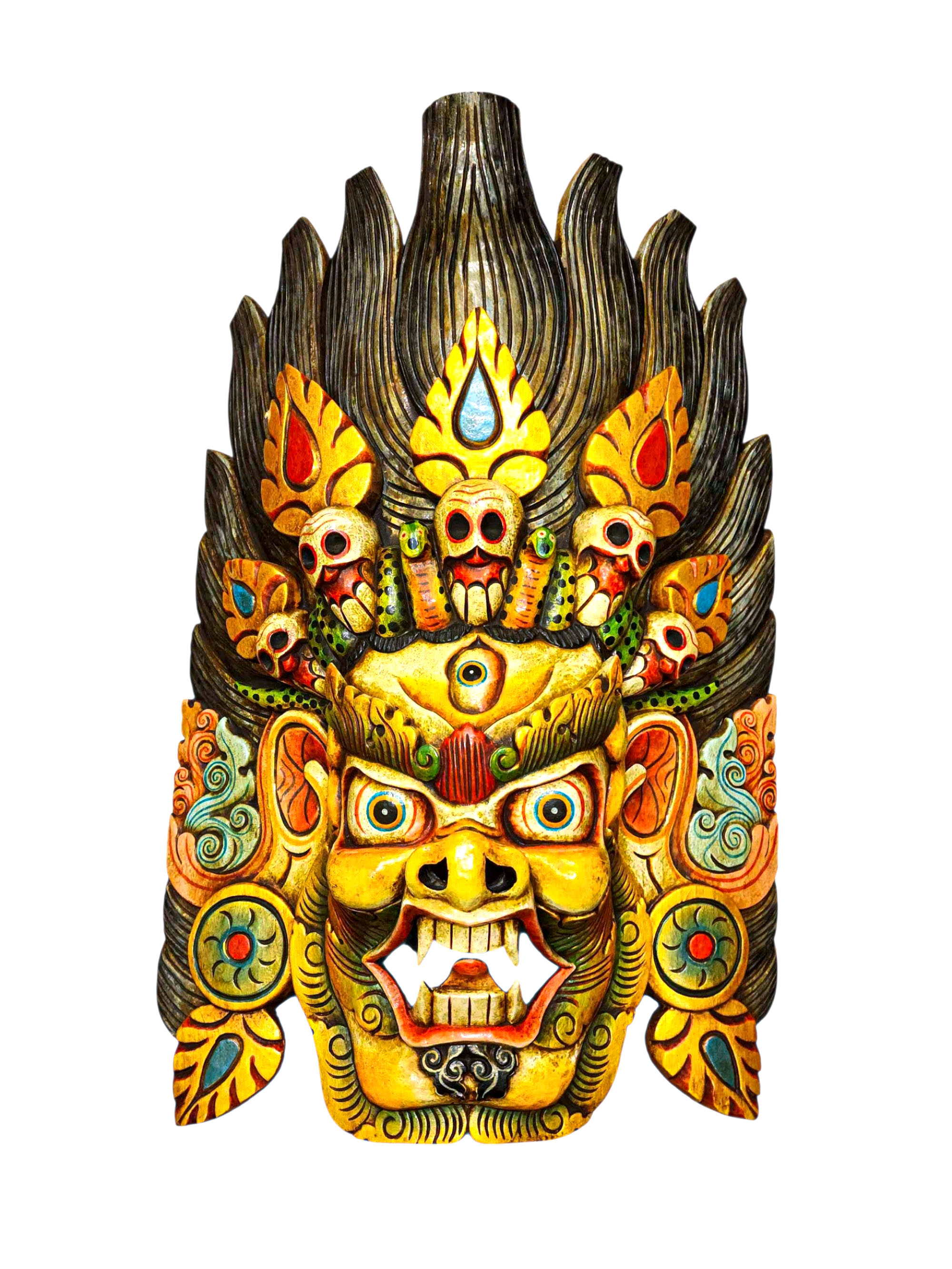 Buddhist Wooden Mask Of [bhairav], Tibetan Style Wtih [traditional Colors], Poplar Wood