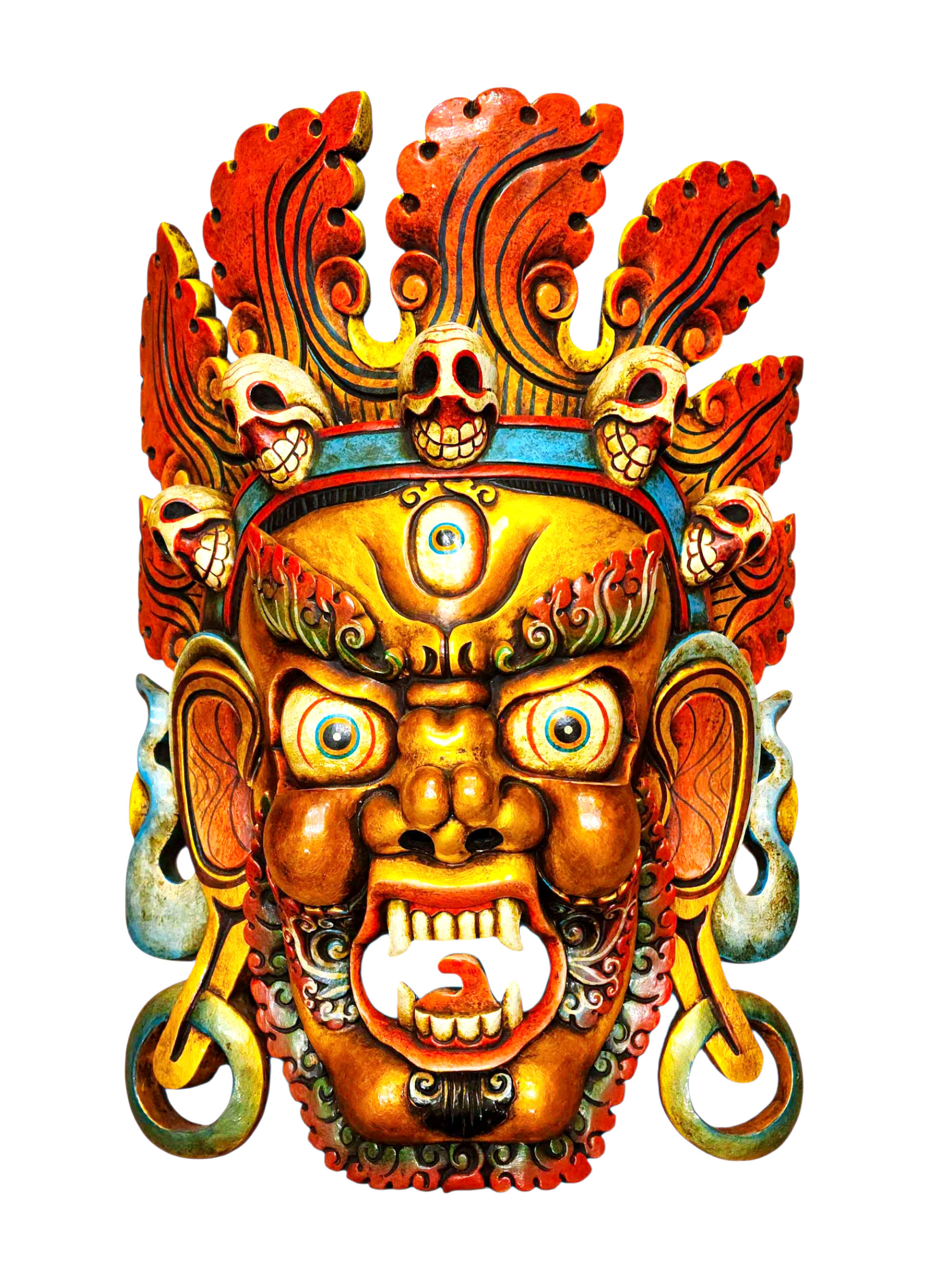 Buddhist Wooden Mask Of [bhairav], Tibetan Style Wtih [traditional Colors], Poplar Wood