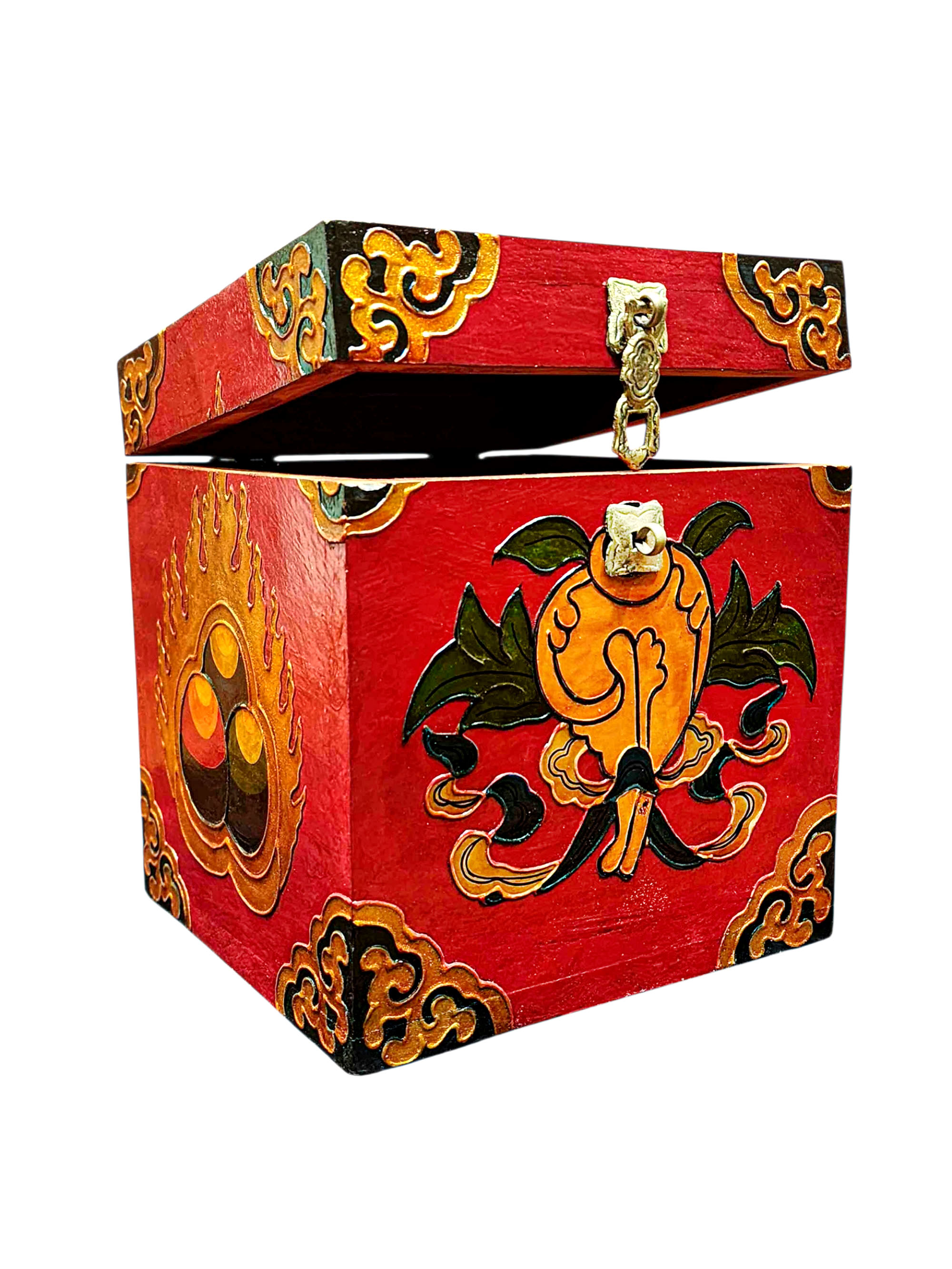 Buddhist Wooden Box With [conch Shell], Tibetan Style With Traditional Colors