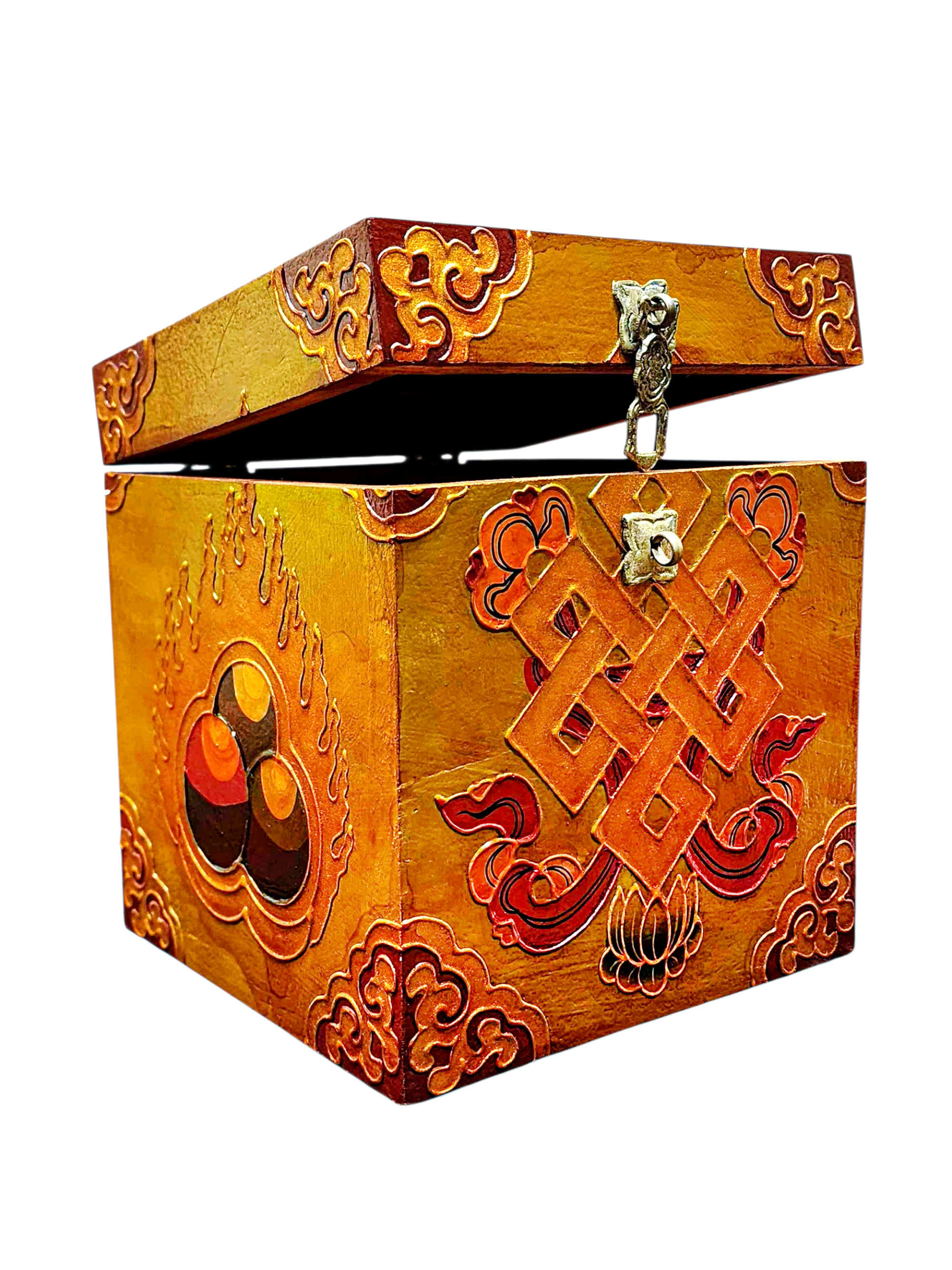 Buddhist Wooden Box With [endless Knot], Tibetan Style With Traditional Colors