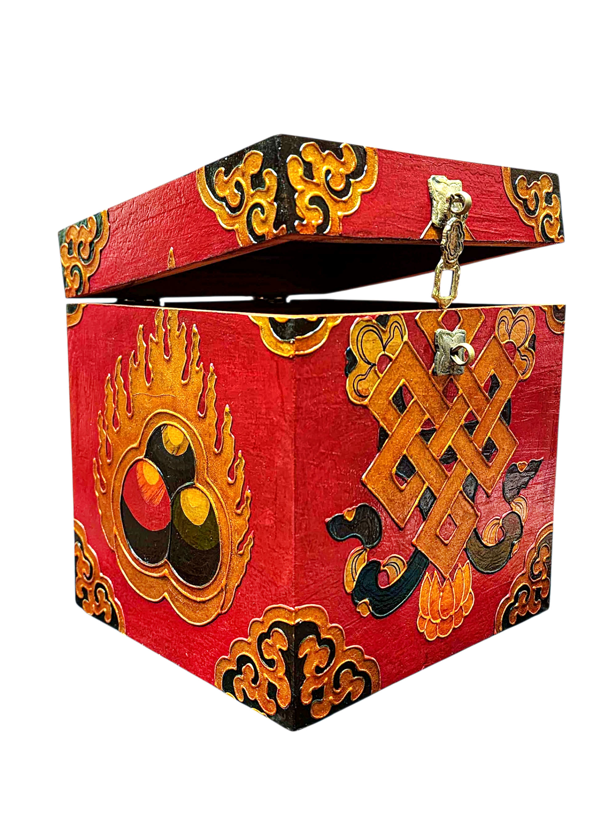 Buddhist Wooden Box With [endless Knot], Tibetan Style With Traditional Colors