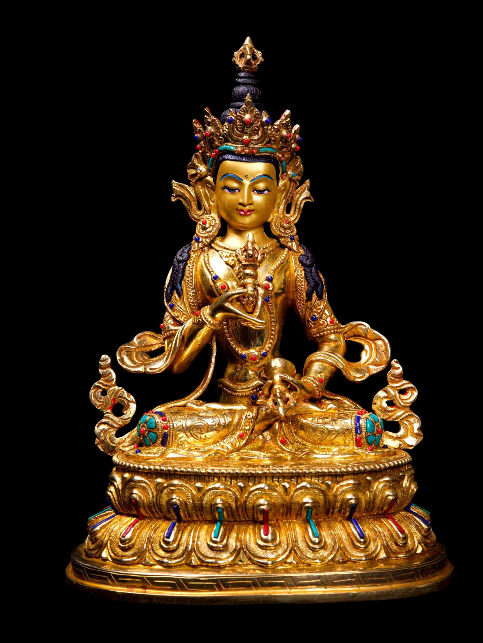 [vajrasattva], Buddhist Handmade Statue, [full Gold Plated], [stone Setting], [face Painted]