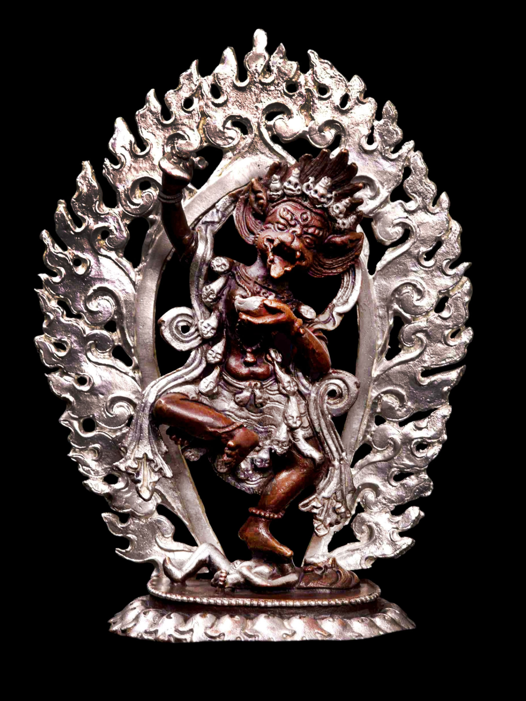 [simhamukha Yogini], [hq], Buddhist Miniature Statue, [silver And Chocolate Oxidized]