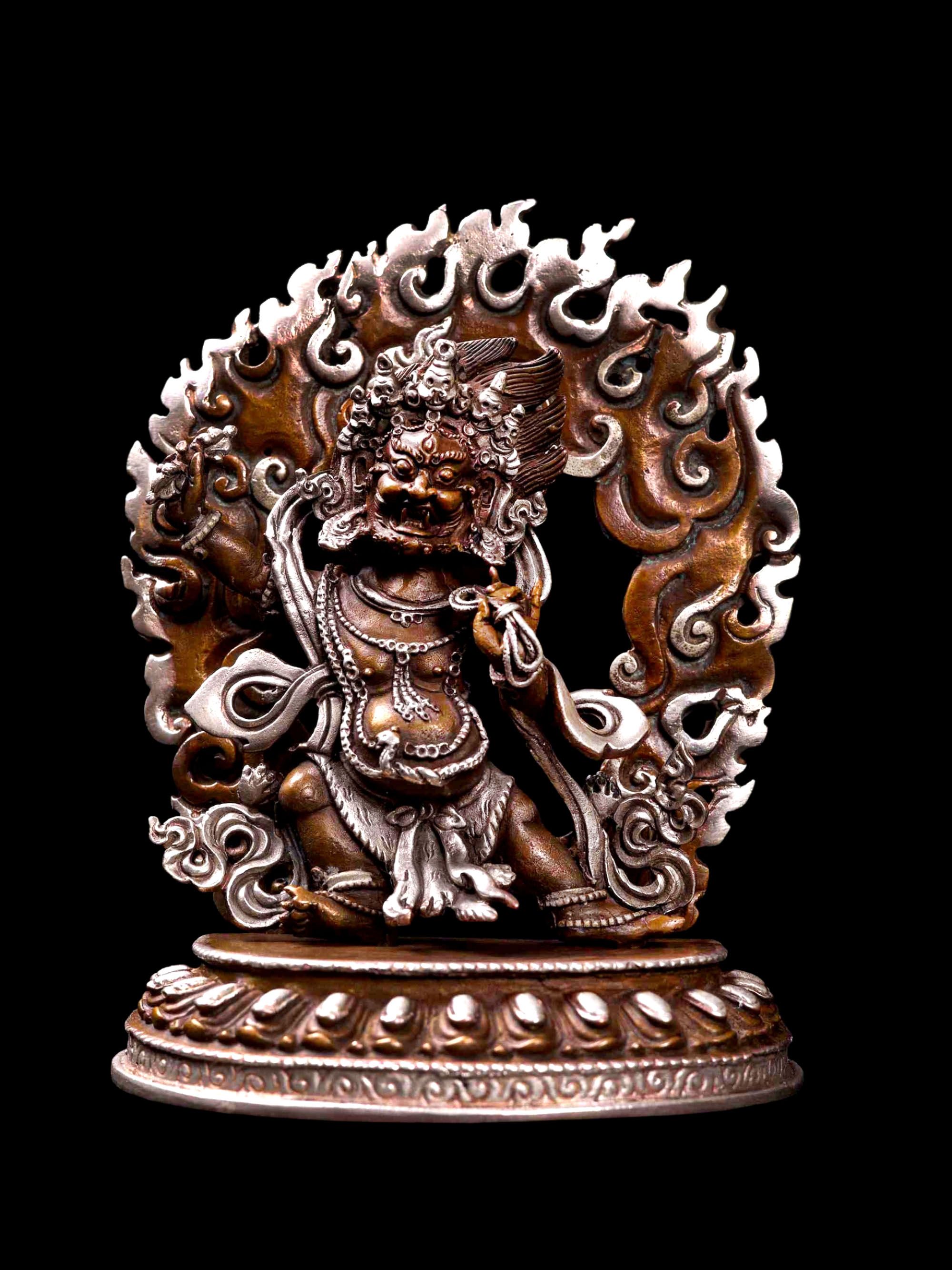 [vajrapani], [hq], Buddhist Miniature Statue, [silver And Chocolate Oxidized]