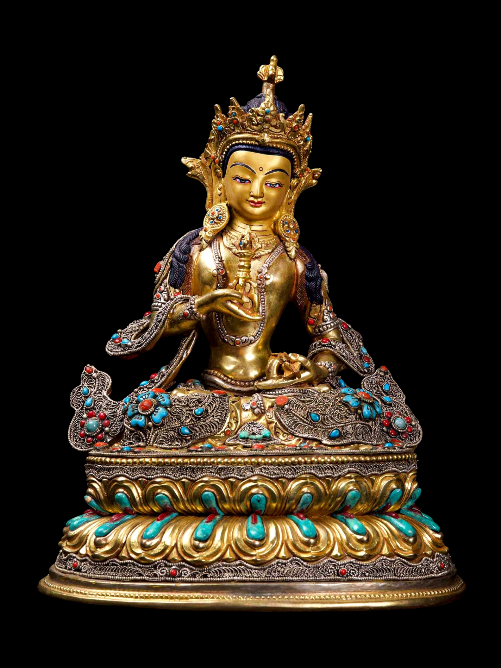 [vajrasattva], Buddhist Handmade Statue, [full Gold Plated], [stone Setting], [siku Design], [face Painted]