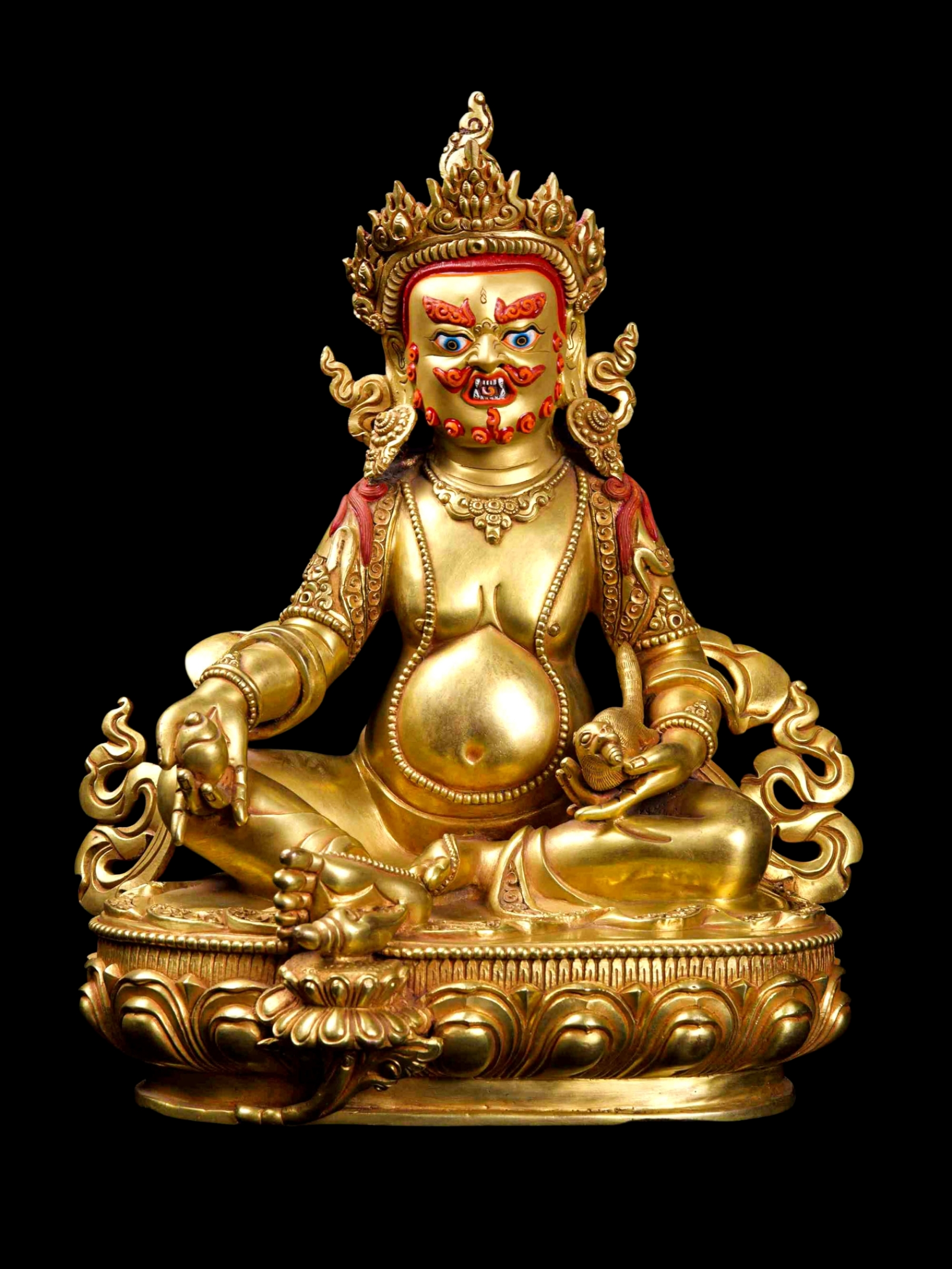 [yellow Jambhala] Buddhist Handmade Statue, [full Gold Plated], [face Painted]