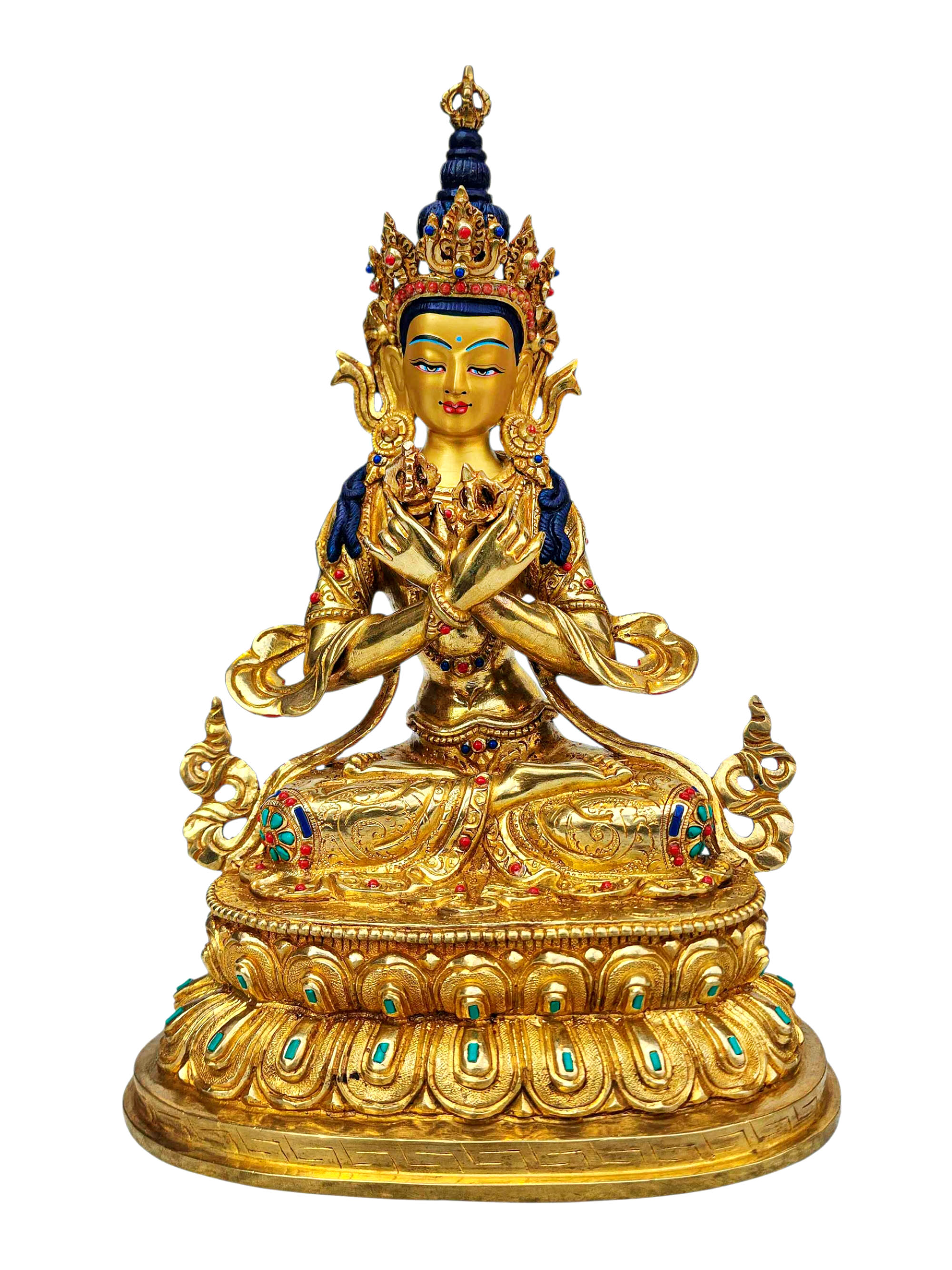 [vajradhara], Buddhist Handmade Statue, [full Gold Plated], [stone Setting], [face Painted]