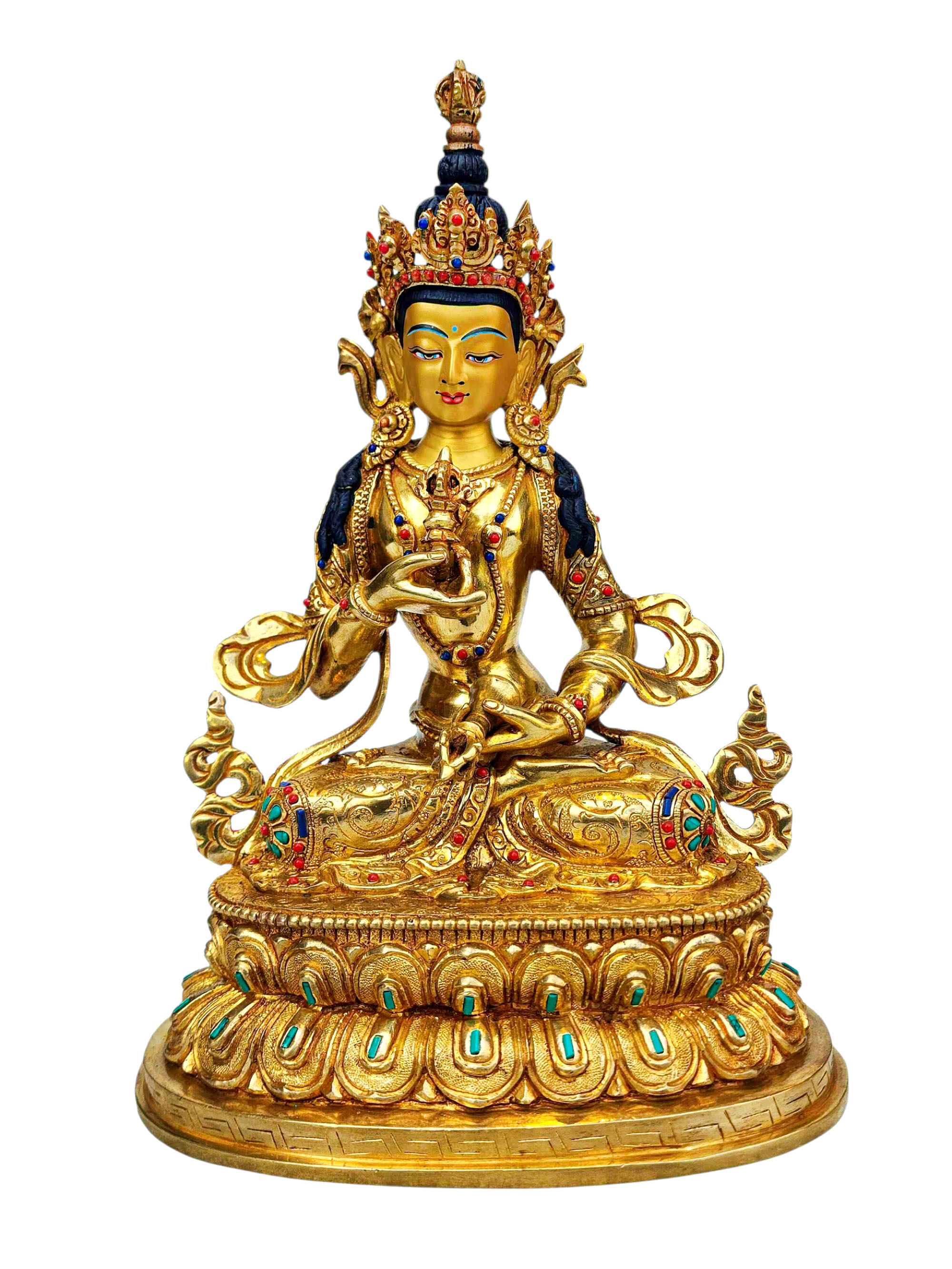 [vajrasattva], Buddhist Handmade Statue, [full Gold Plated], [stone Setting], [face Painted]