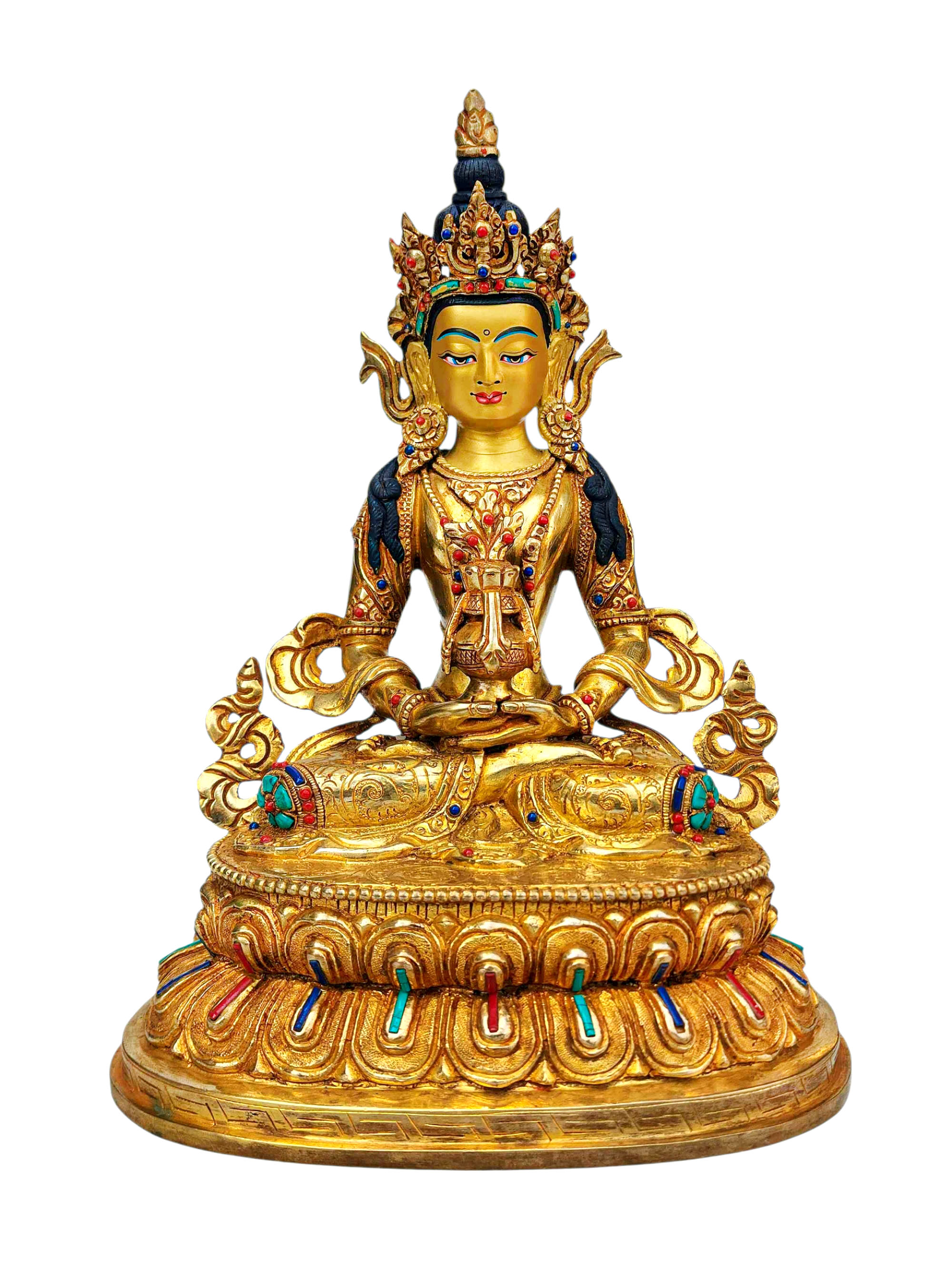 [aparimita], Buddhist Handmade Statue, [full Gold Plated], [stone Setting], [face Painted]