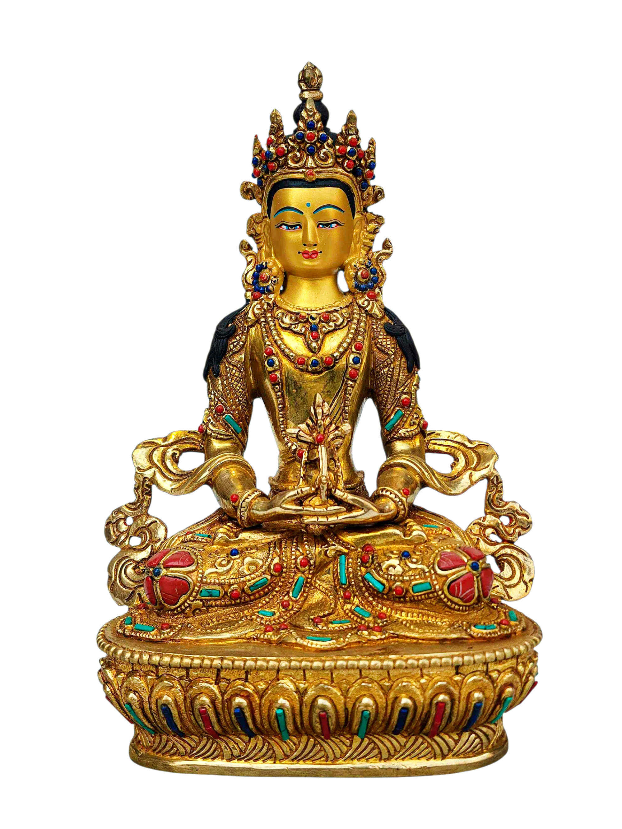 [aparimita], Buddhist Handmade Statue, [full Gold Plated], [stone Setting], [face Painted]