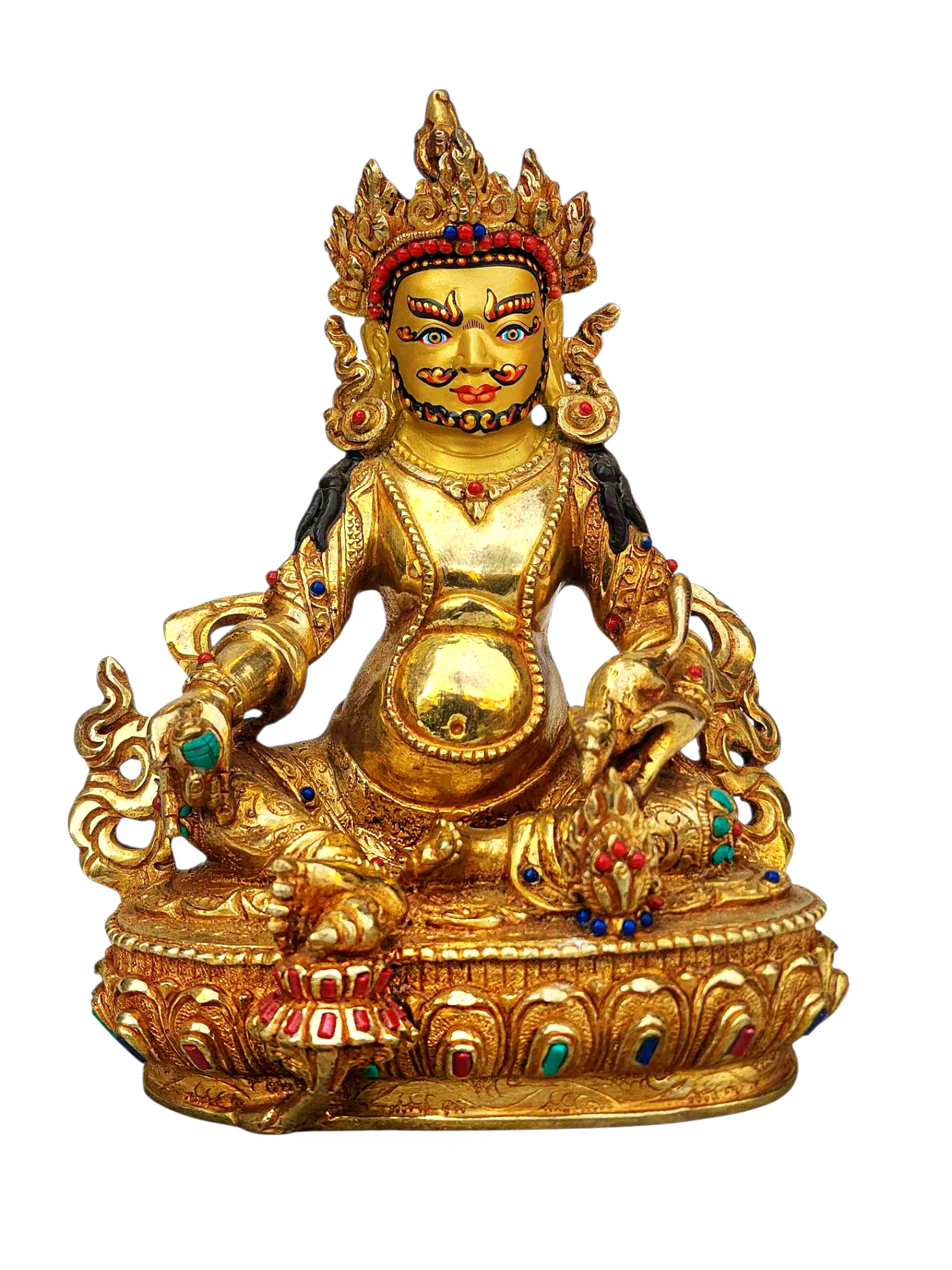 [yellow Jambhala], Buddhist Handmade Statue, [full Gold Plated], [stone Setting], [face Painted]