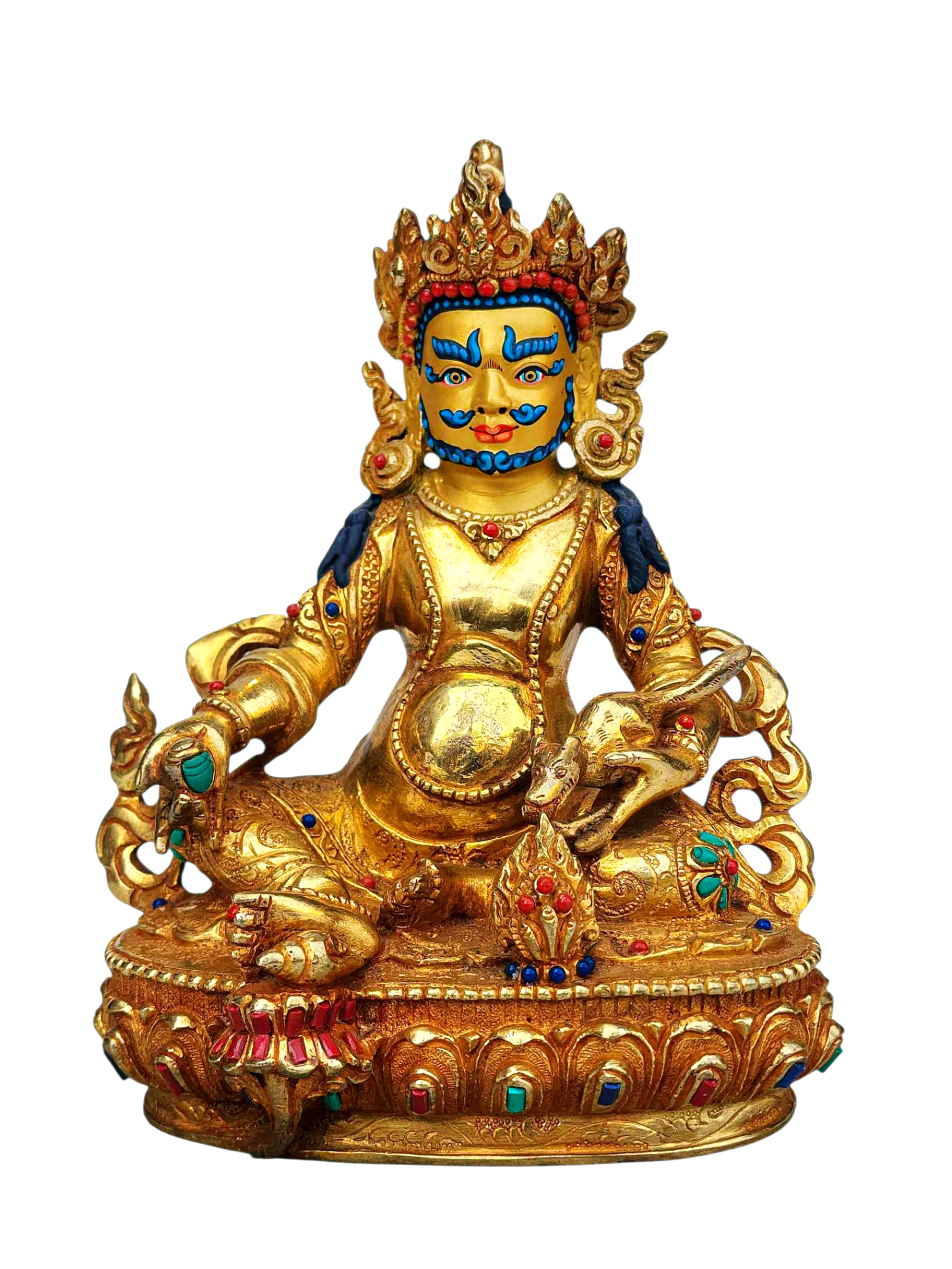 [yellow Jambhala], Buddhist Handmade Statue, [full Gold Plated], [stone Setting], [face Painted]