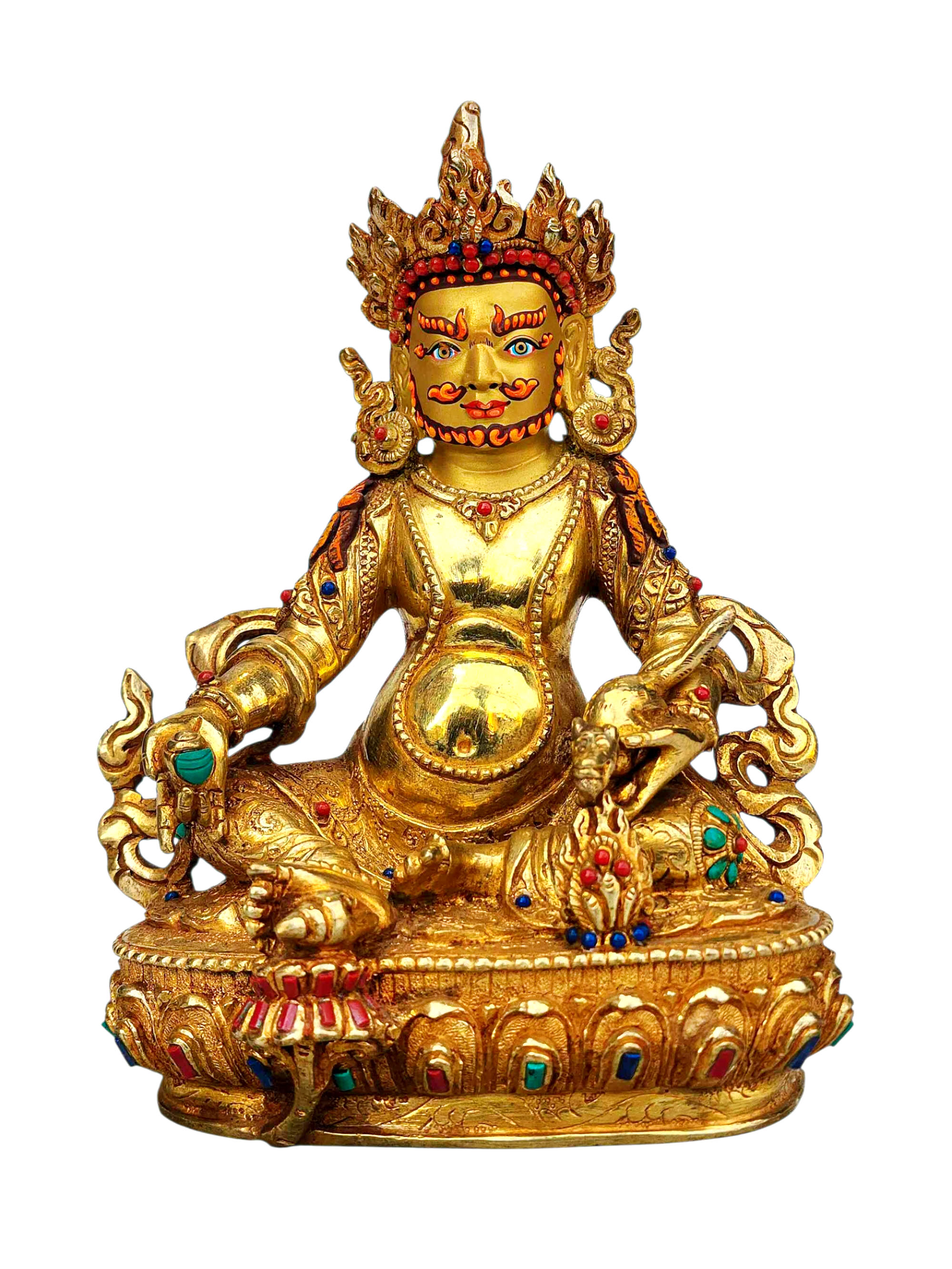 [yellow Jambhala], Buddhist Handmade Statue, [full Gold Plated], [stone Setting], [face Painted]