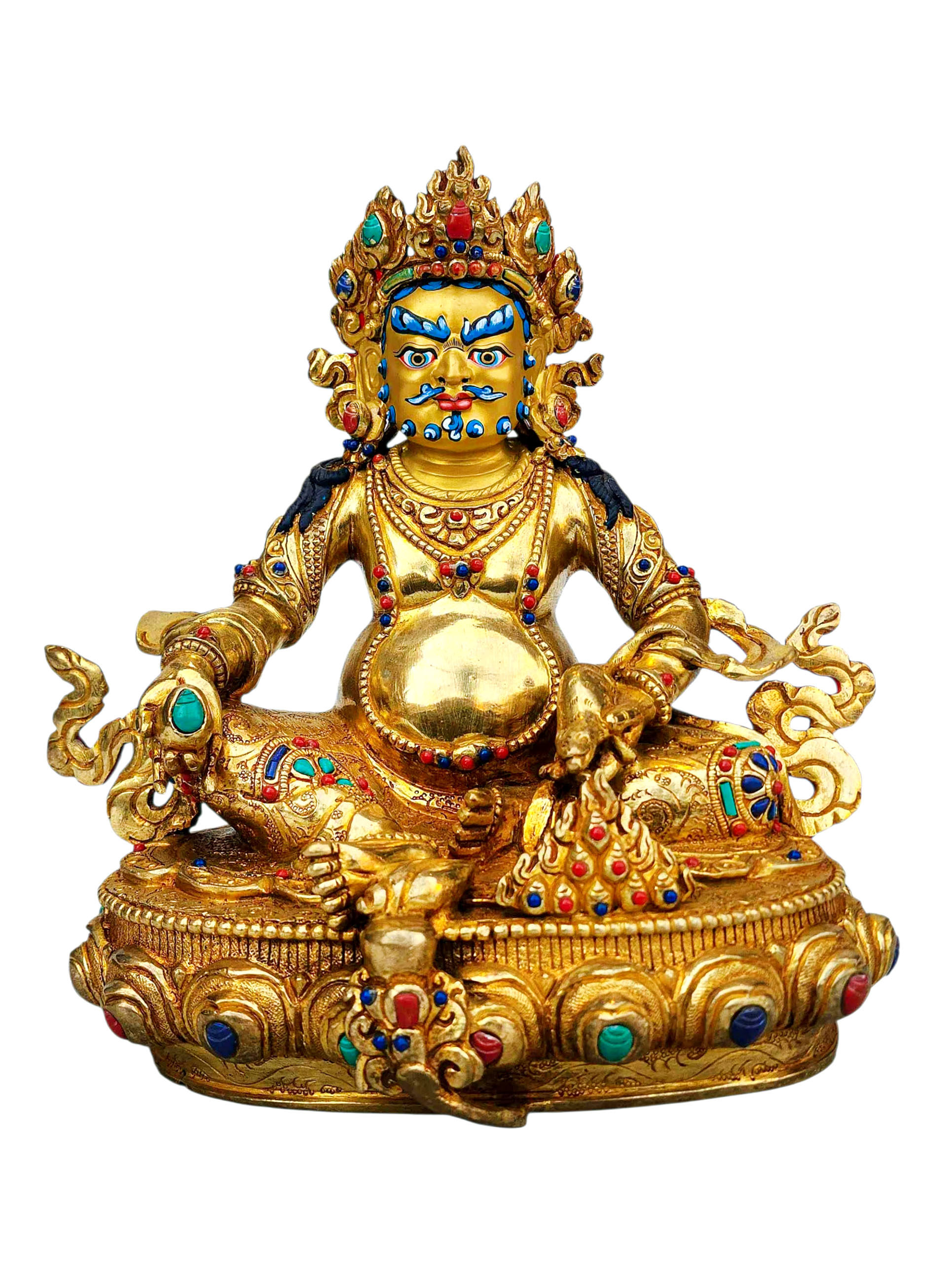 [yellow Jambhala], Buddhist Handmade Statue, [full Gold Plated], [stone Setting], [face Painted]