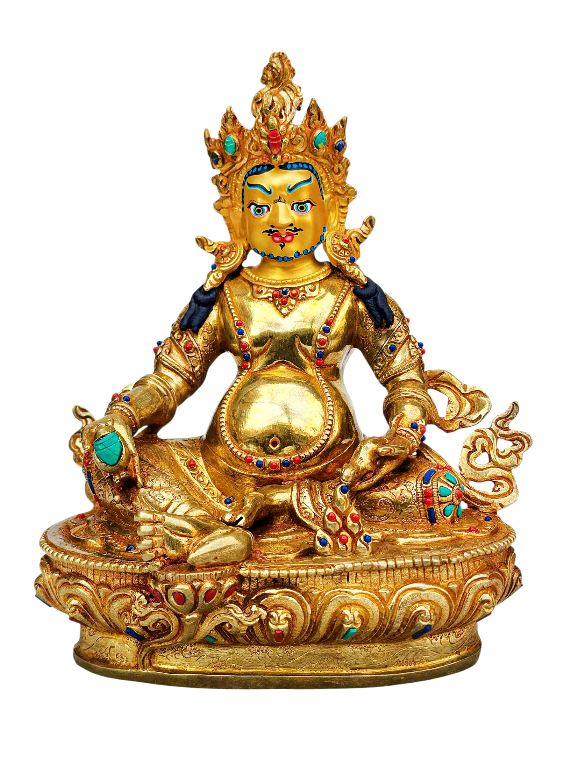 [yellow Jambhala], Buddhist Handmade Statue, [full Gold Plated], [stone Setting], [face Painted]
