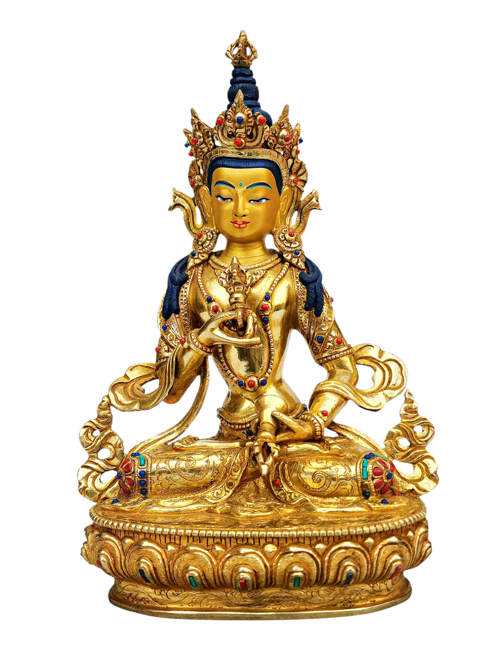 [vajrasattva], Buddhist Handmade Statue, [full Gold Plated], [stone Setting], [face Painted]