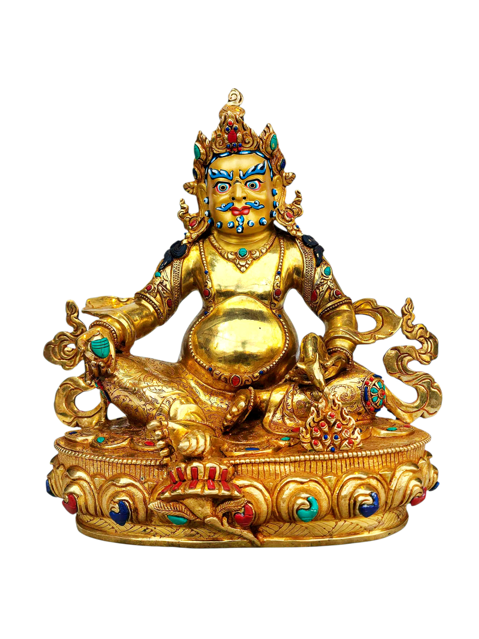 [yellow Jambhala], Buddhist Handmade Statue, [full Gold Plated], [stone Setting], [face Painted]