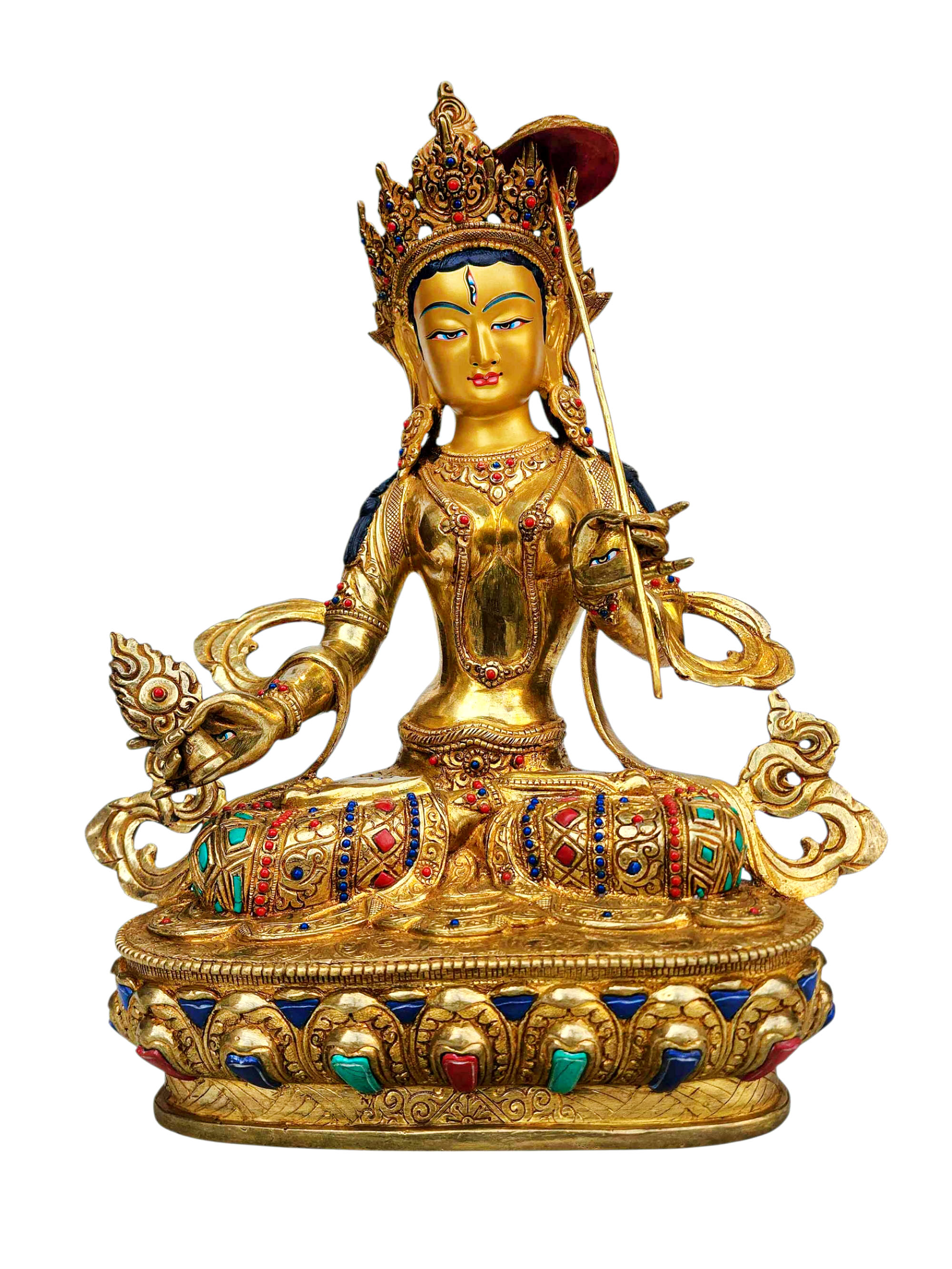 [sitatapatra], Buddhist Handmade Statue, [full Gold Plated], [stone Setting], [face Painted]