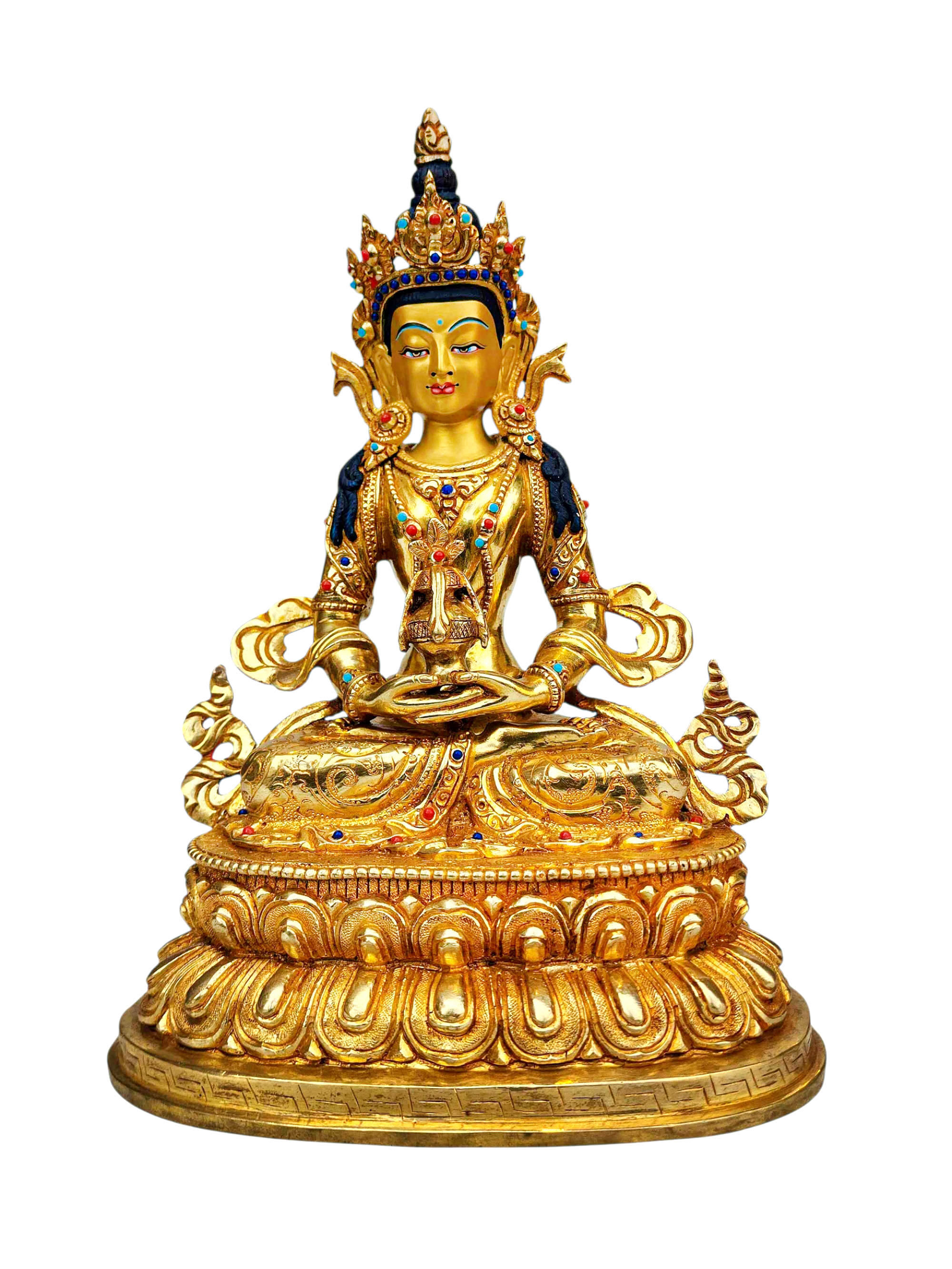[aparimita], Buddhist Handmade Statue, [full Gold Plated], [stone Setting], [face Painted]