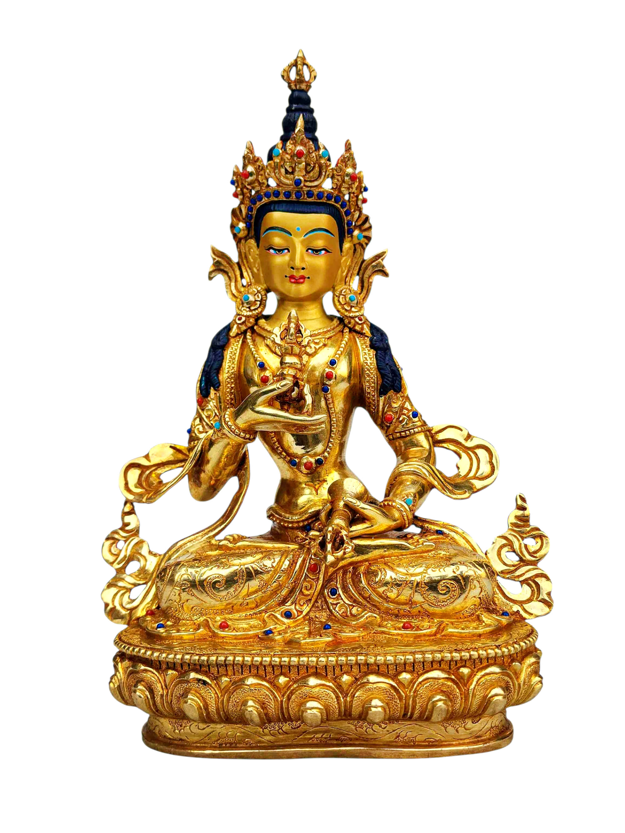 [vajrasattva], Buddhist Handmade Statue, [full Gold Plated], [stone Setting], [face Painted]