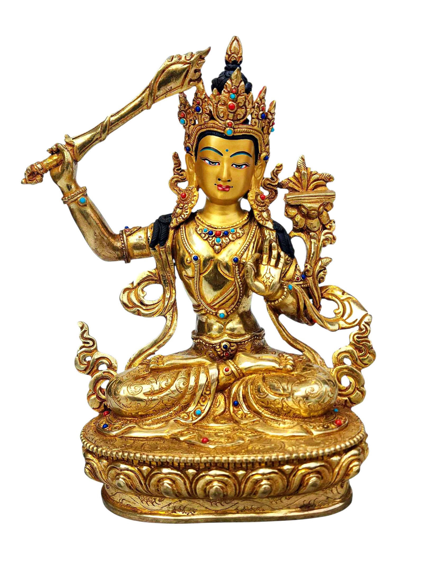 [manjushri], Buddhist Handmade Statue, [full Fire Gold Plated], [face Painted]
