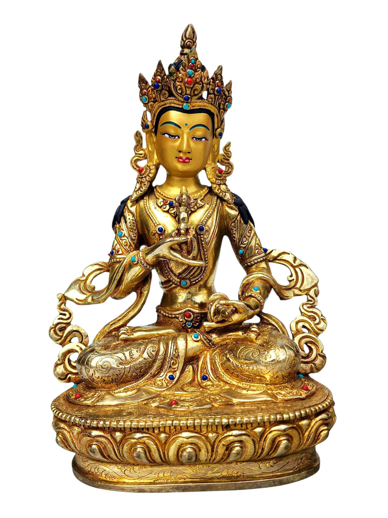 [vajrasattva], Buddhist Handmade Statue, [full Fire Gold Plated], [face Painted]