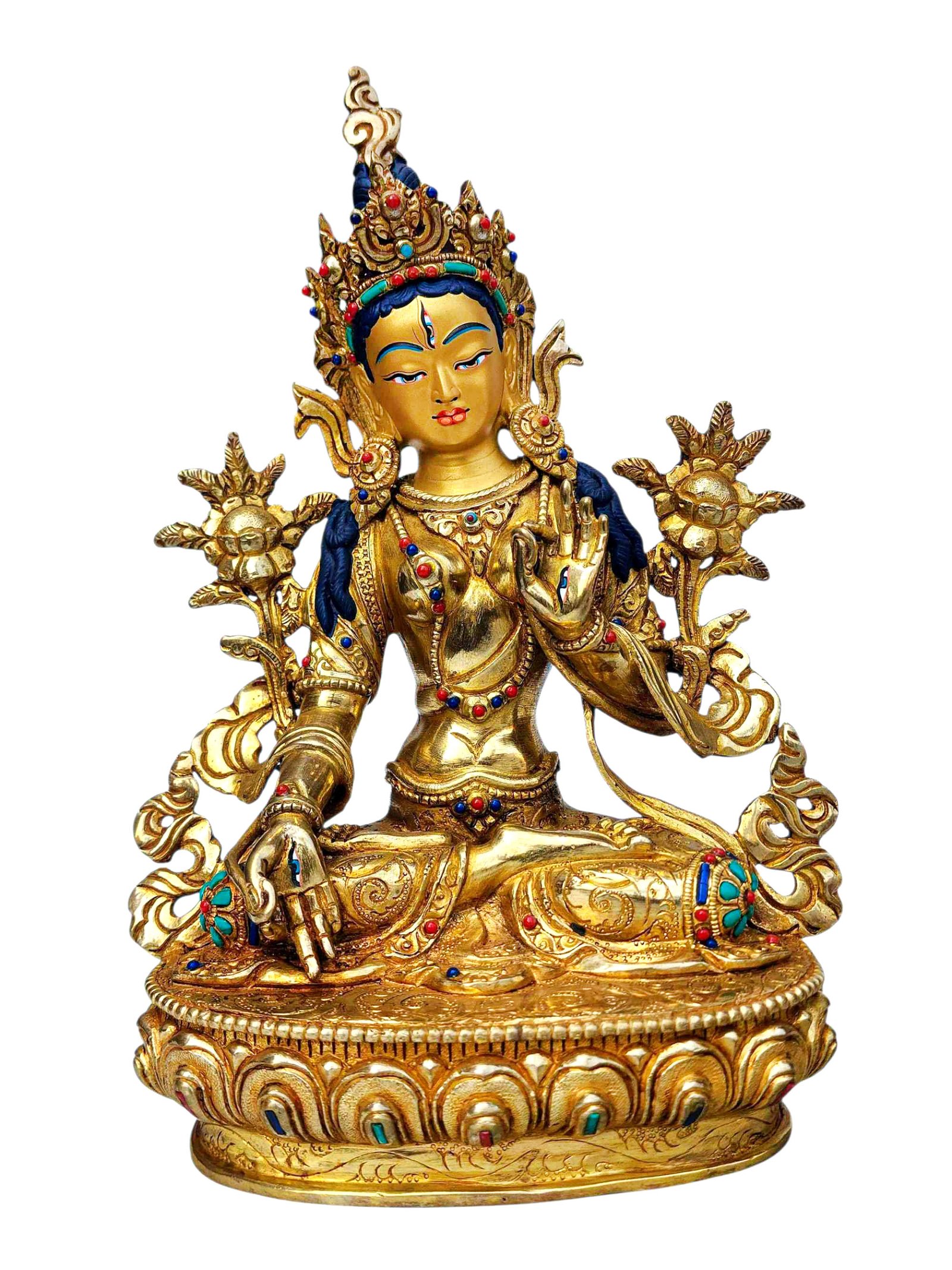 [white Tara], Buddhist Handmade Statue, [full Fire Gold Plated], [face Painted]