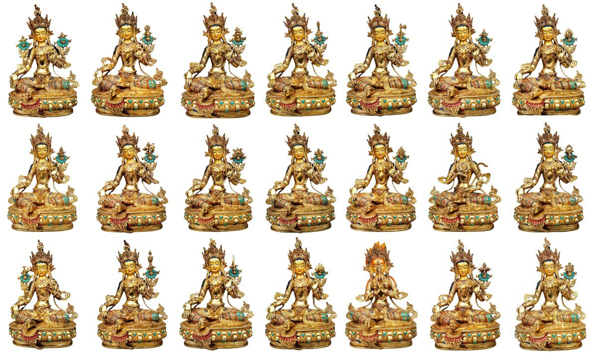 [21 Tara] Set, Buddhist Handmade Statue, [full Gold Plated], [stone Setting], [face Painted]