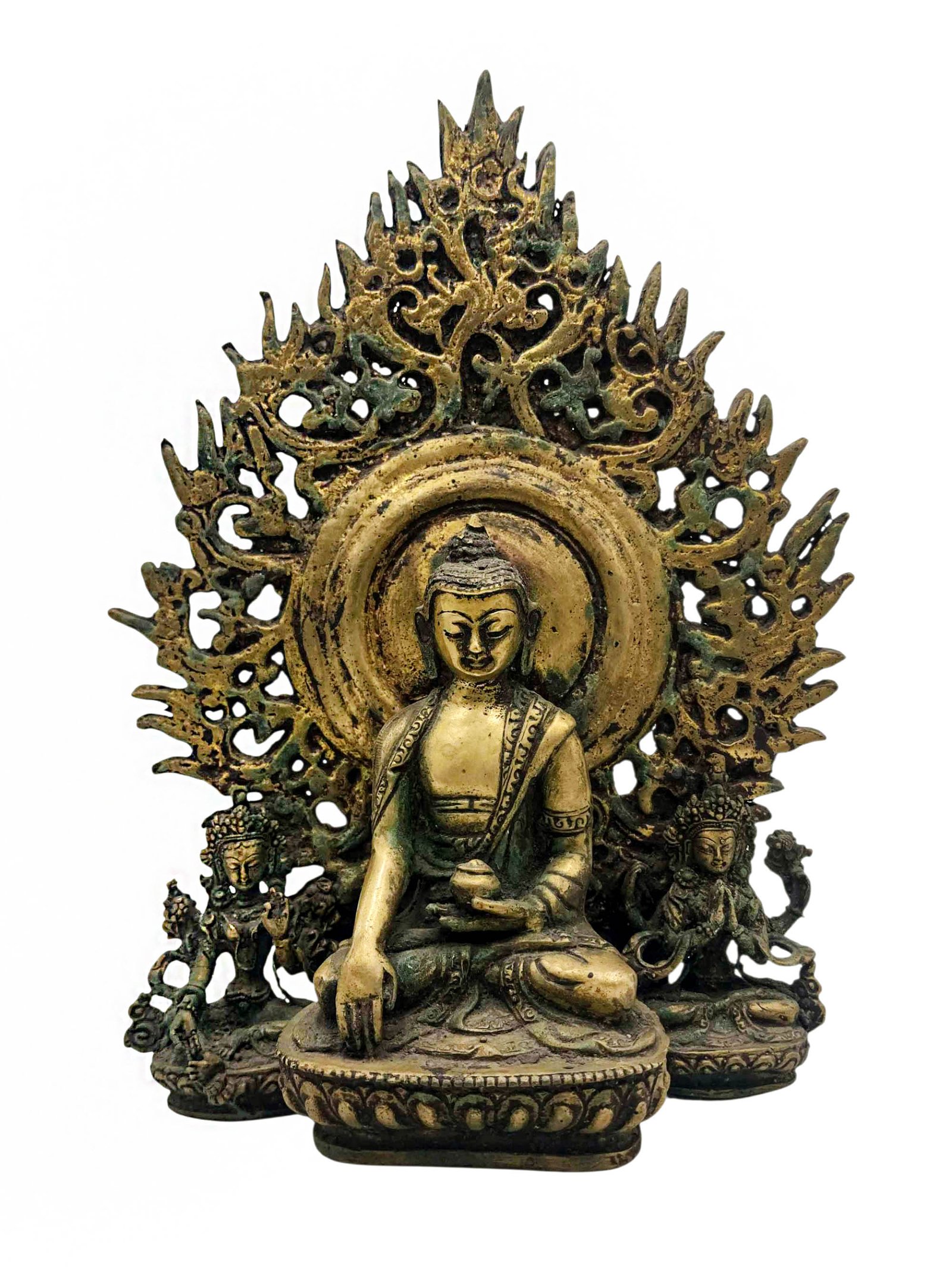 [shakyamuni Buddha] With [green Tara] And [chenrezig], Buddhist Handmade Statue, [antique Finishing]