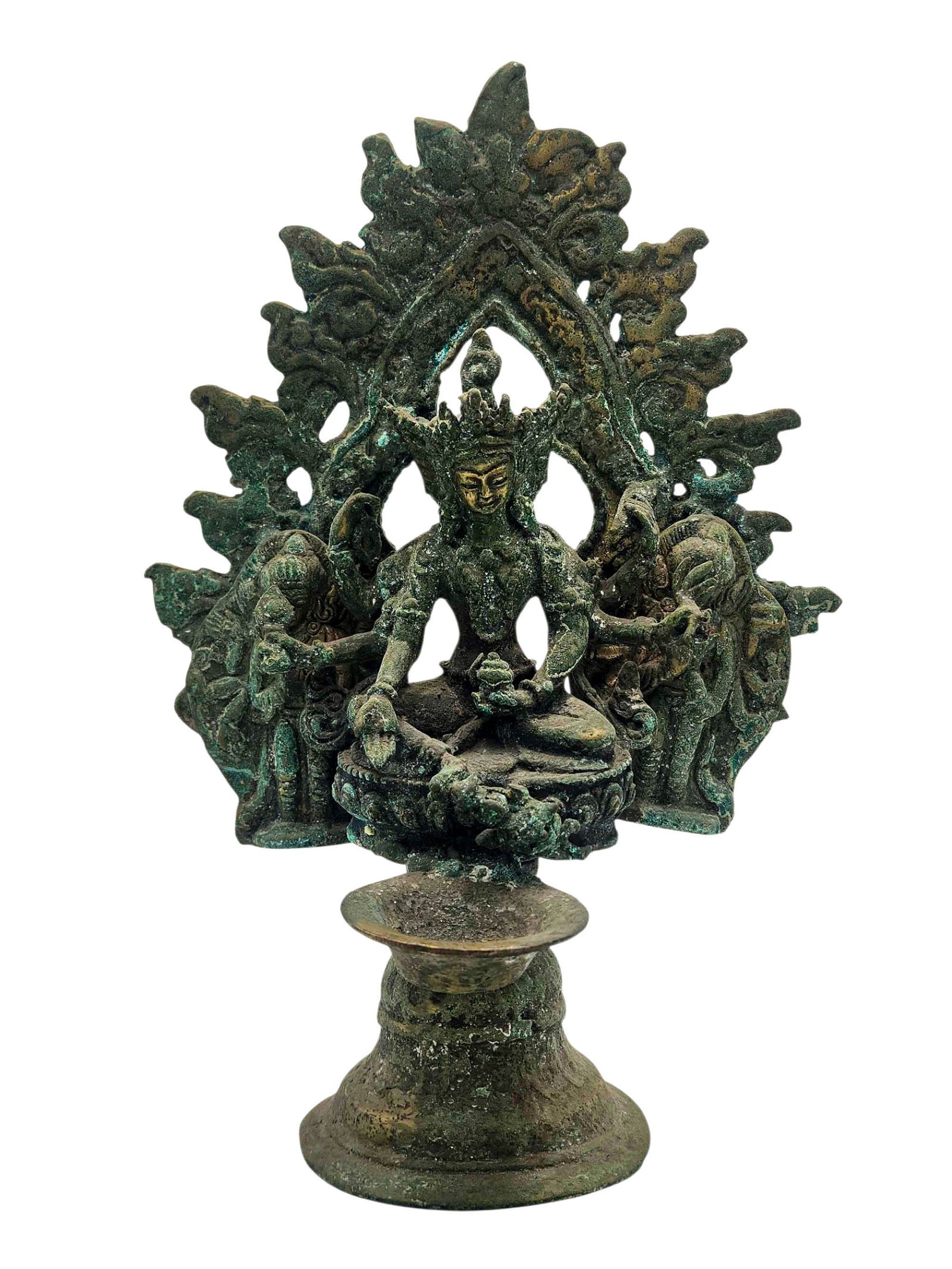 [lakshmi], Buddhist Handmade Statue With Oil Lamp, [antique Finishing]