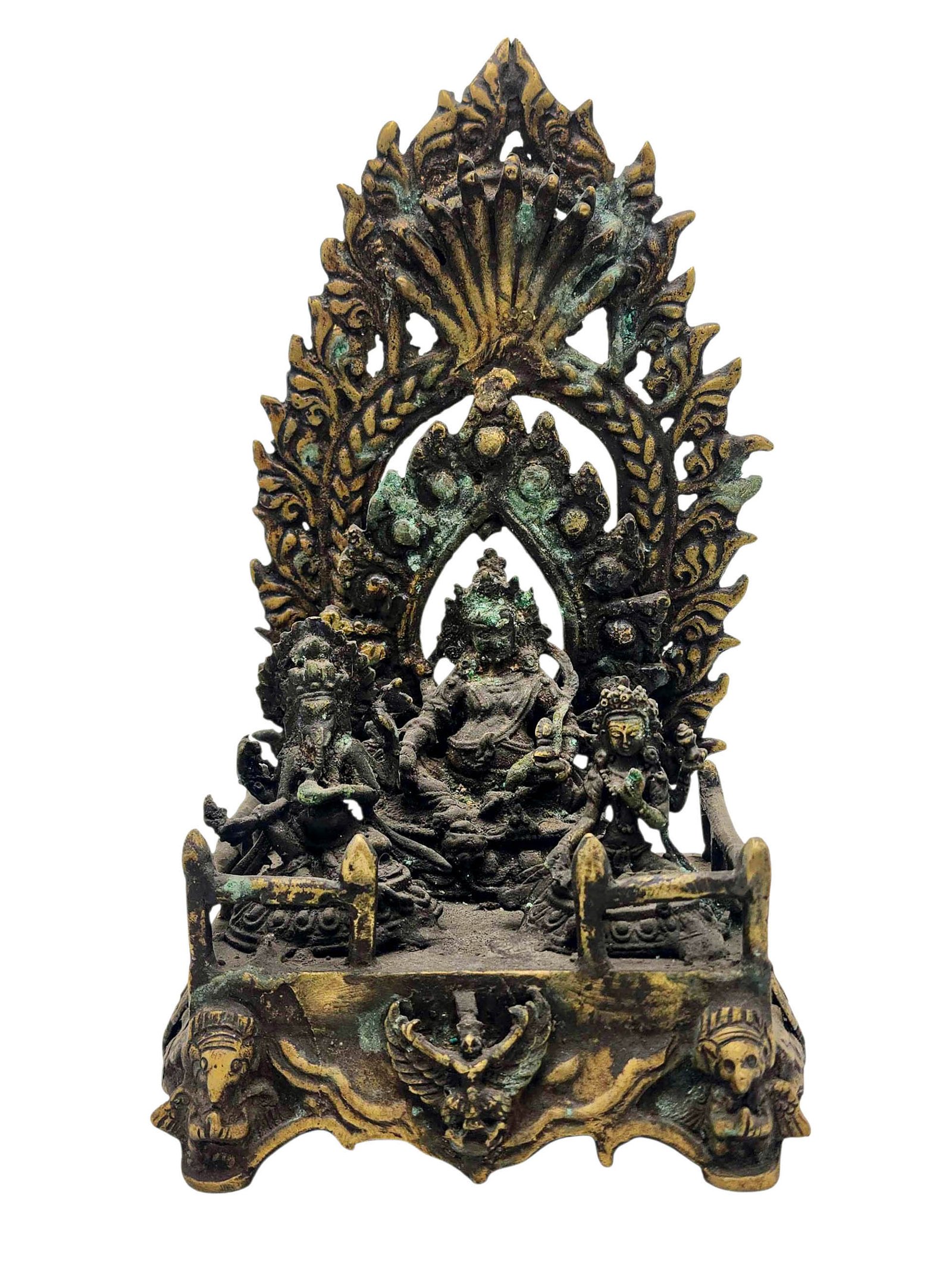 [yellow Jambhala] With [ganesh] And [lakshmi], Buddhist Handmade Statue, [antique Finishing]