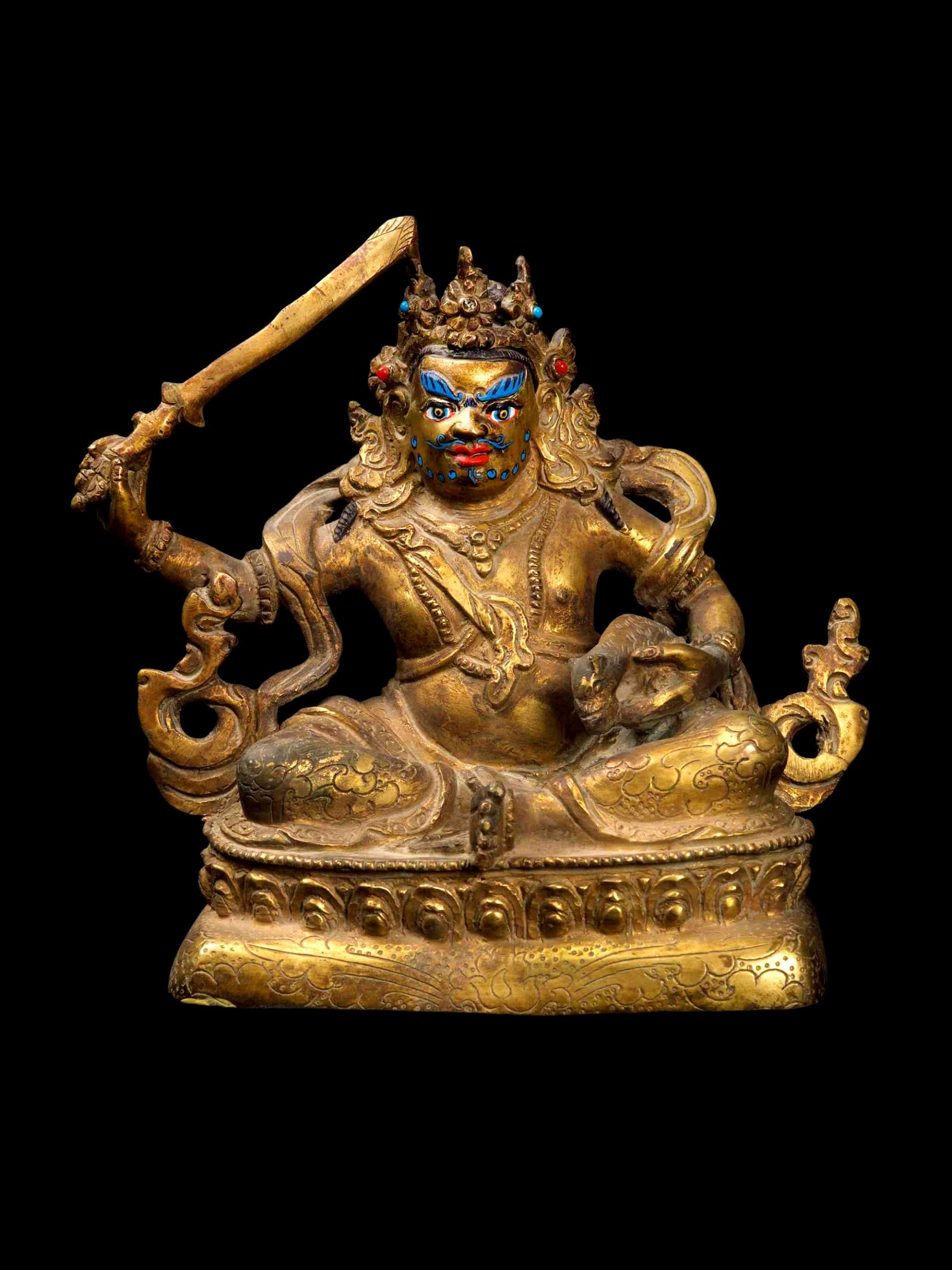 White Jambhala Miniature Statue, Handcrafted Buddhist Art, Full Gold Plated Finish, Antique Finish, Hand Painted Face