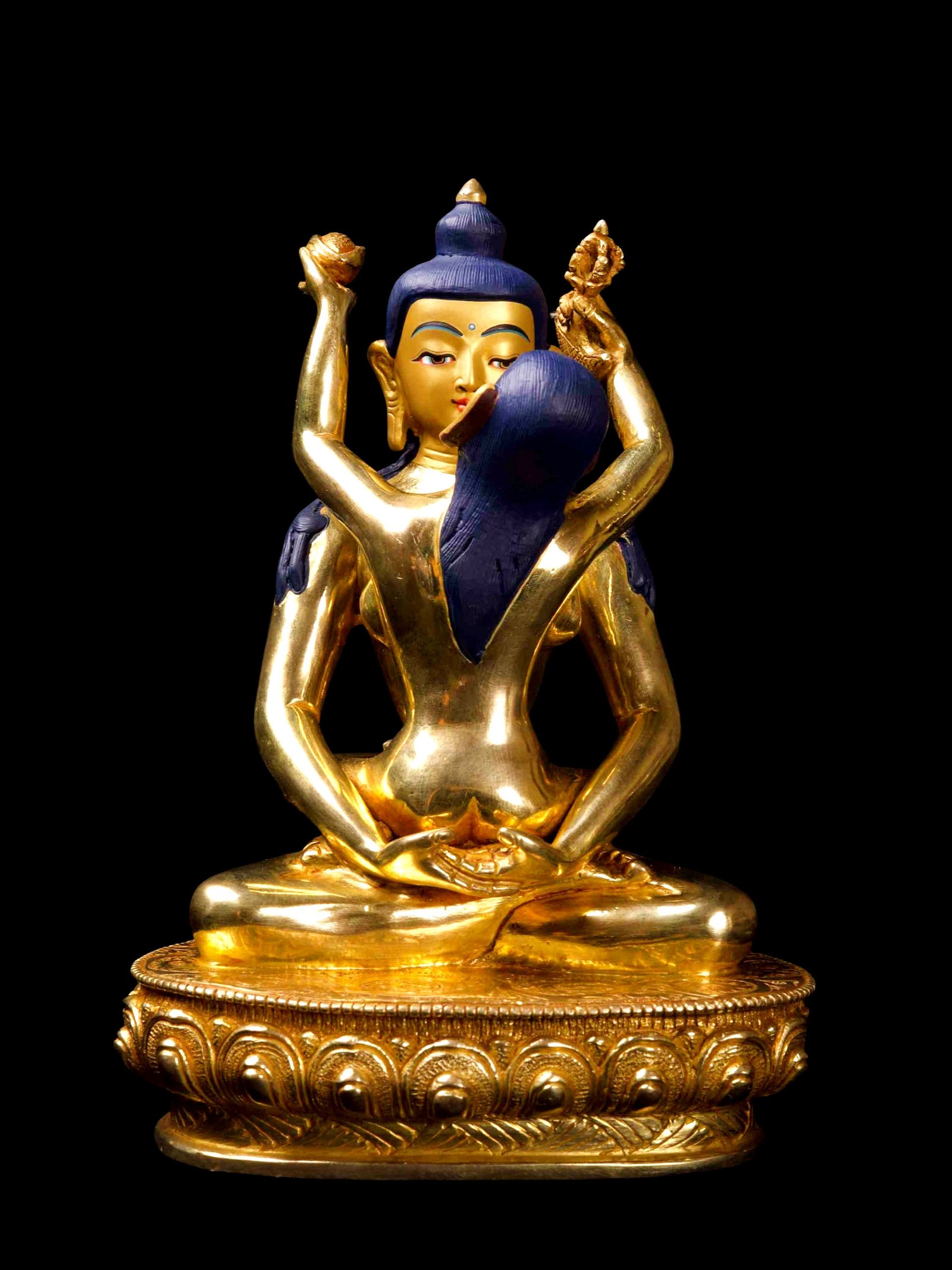 Samantabhadra, Buddhist Handmade Statue, Full Gold Plated, Face Painted, Sacred Art