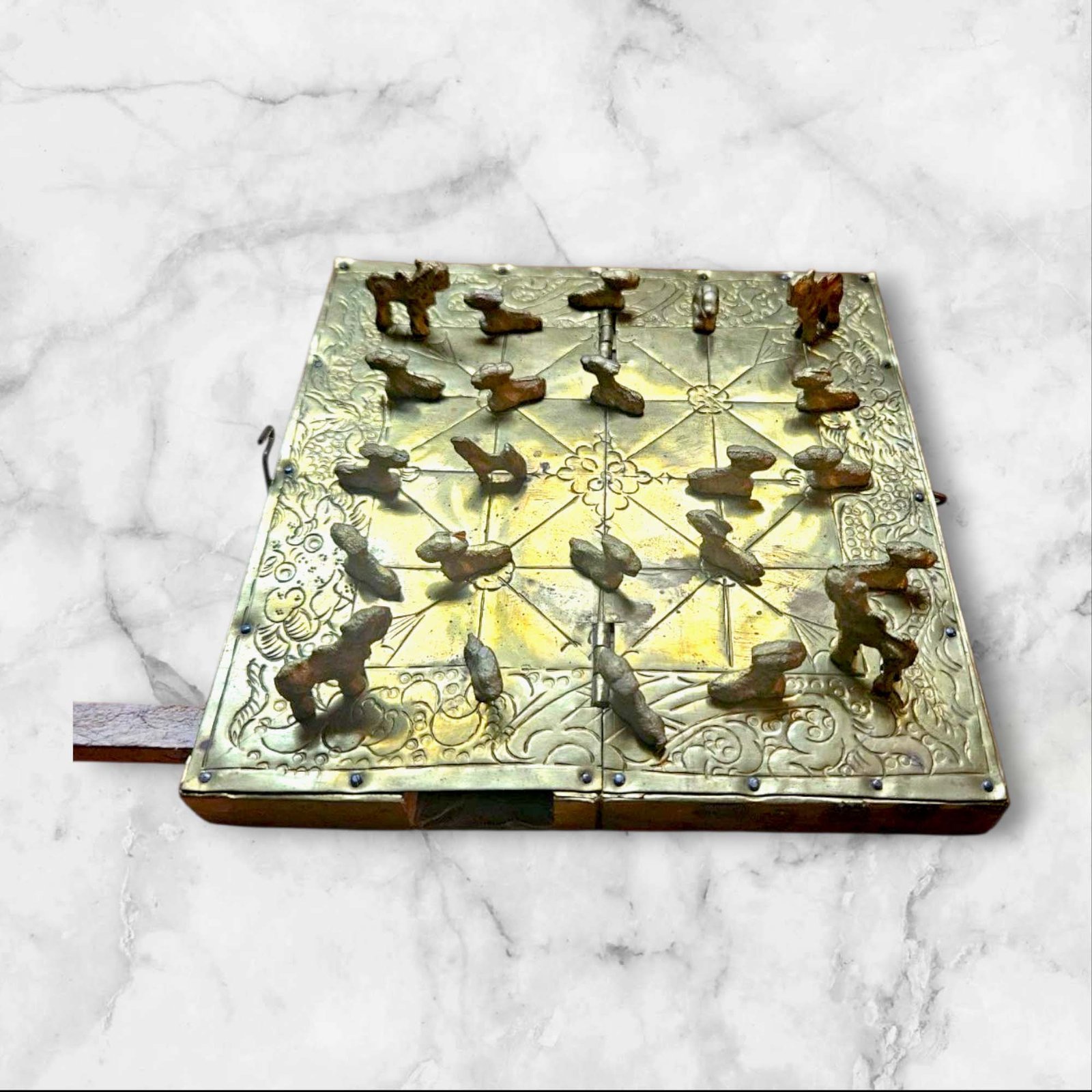 Handmade Brass Bagh Chal Game Set (tiger & Goats) – Traditional Nepali Strategy Board - Small Size