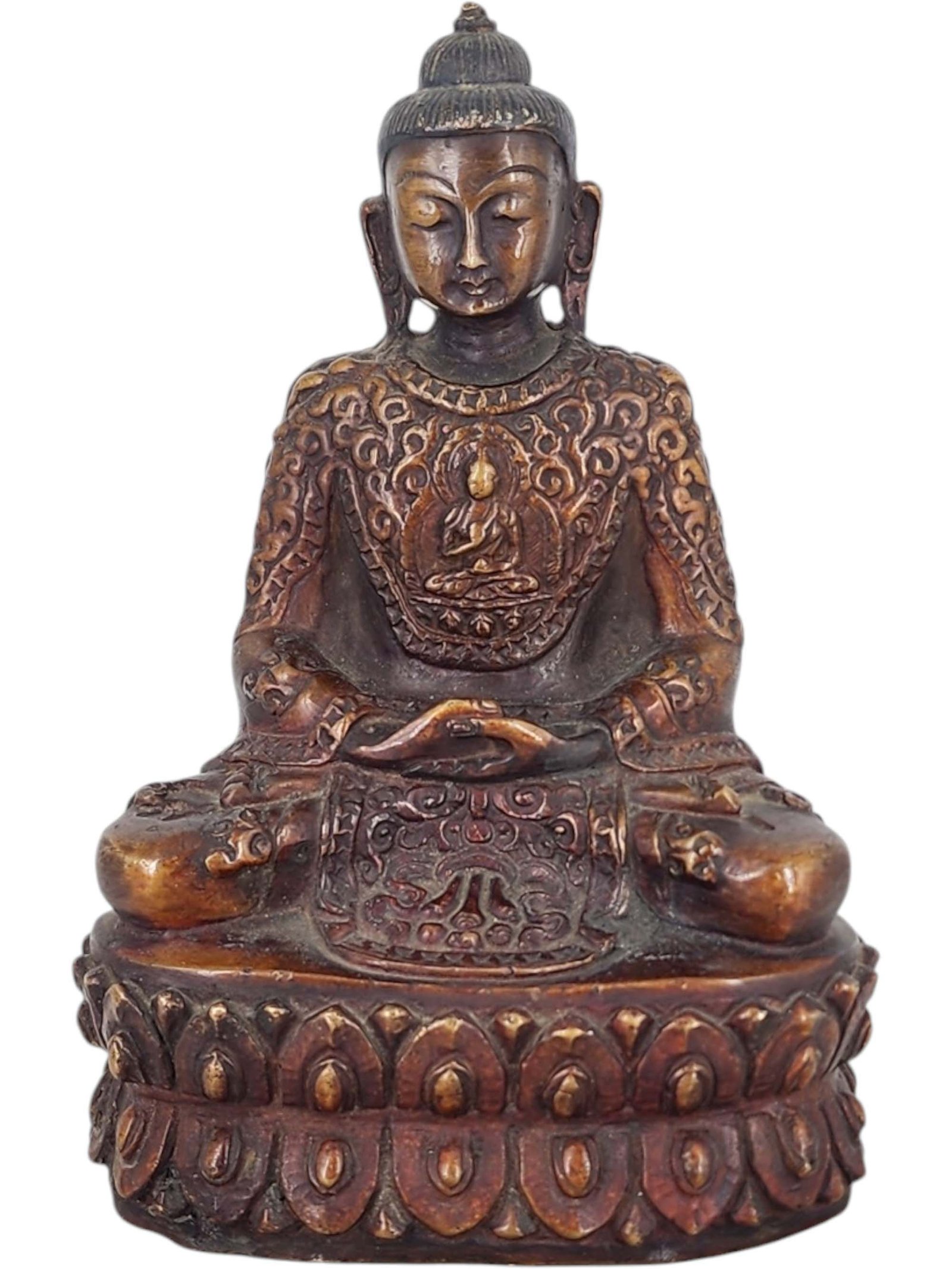 Japanese Amitabha Buddha Statue Handmade, Chocolate Oxidized With Life Story