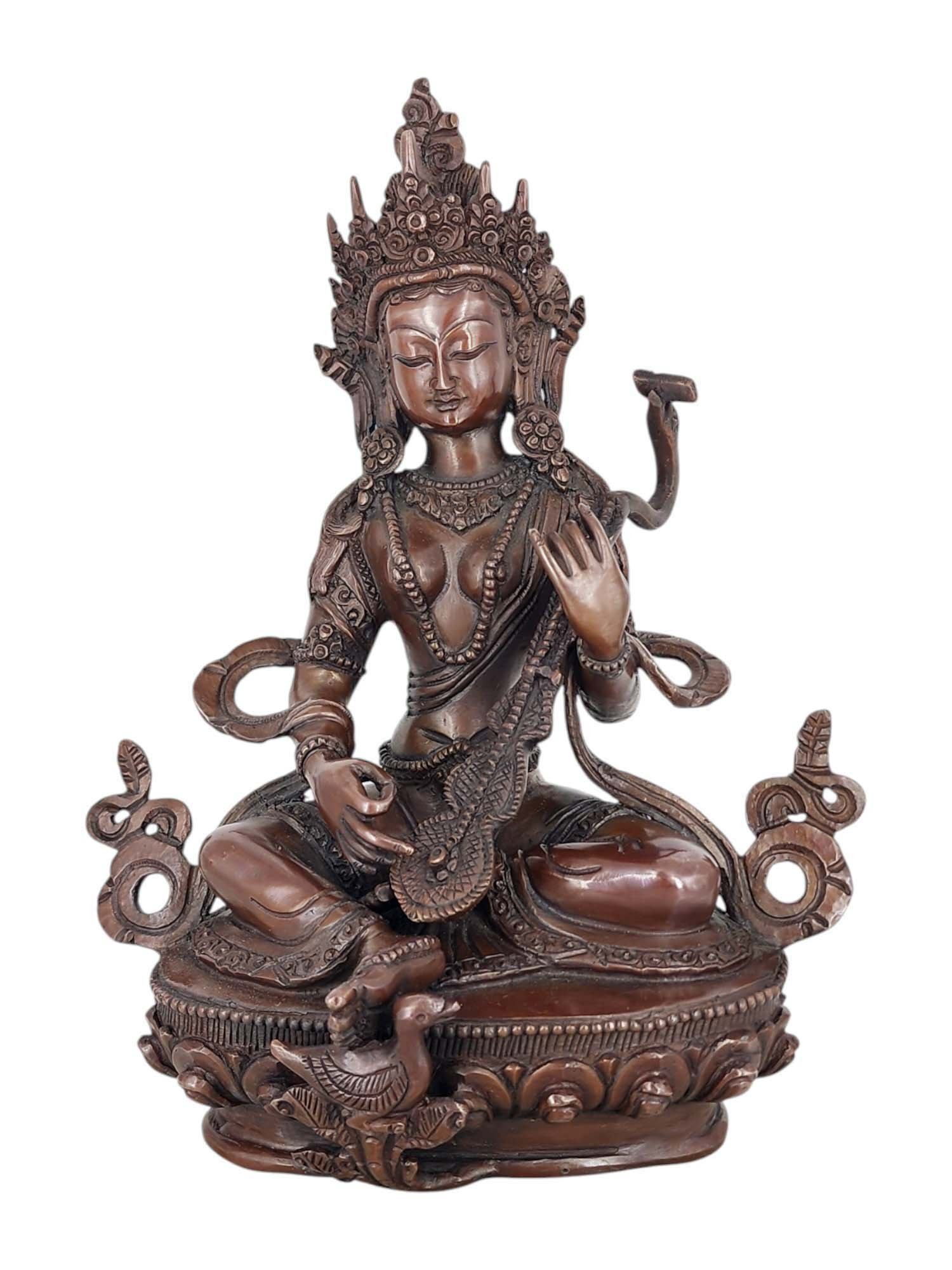 Saraswati Statue Handmade, Chocolate Oxidized Finish