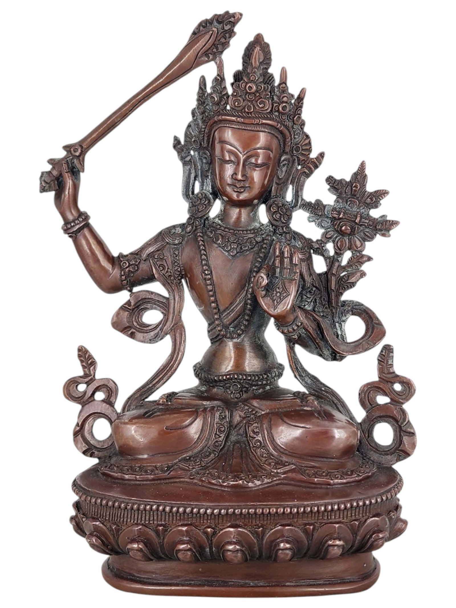 Manjushri Statue Handmade, Chocolate Oxidized