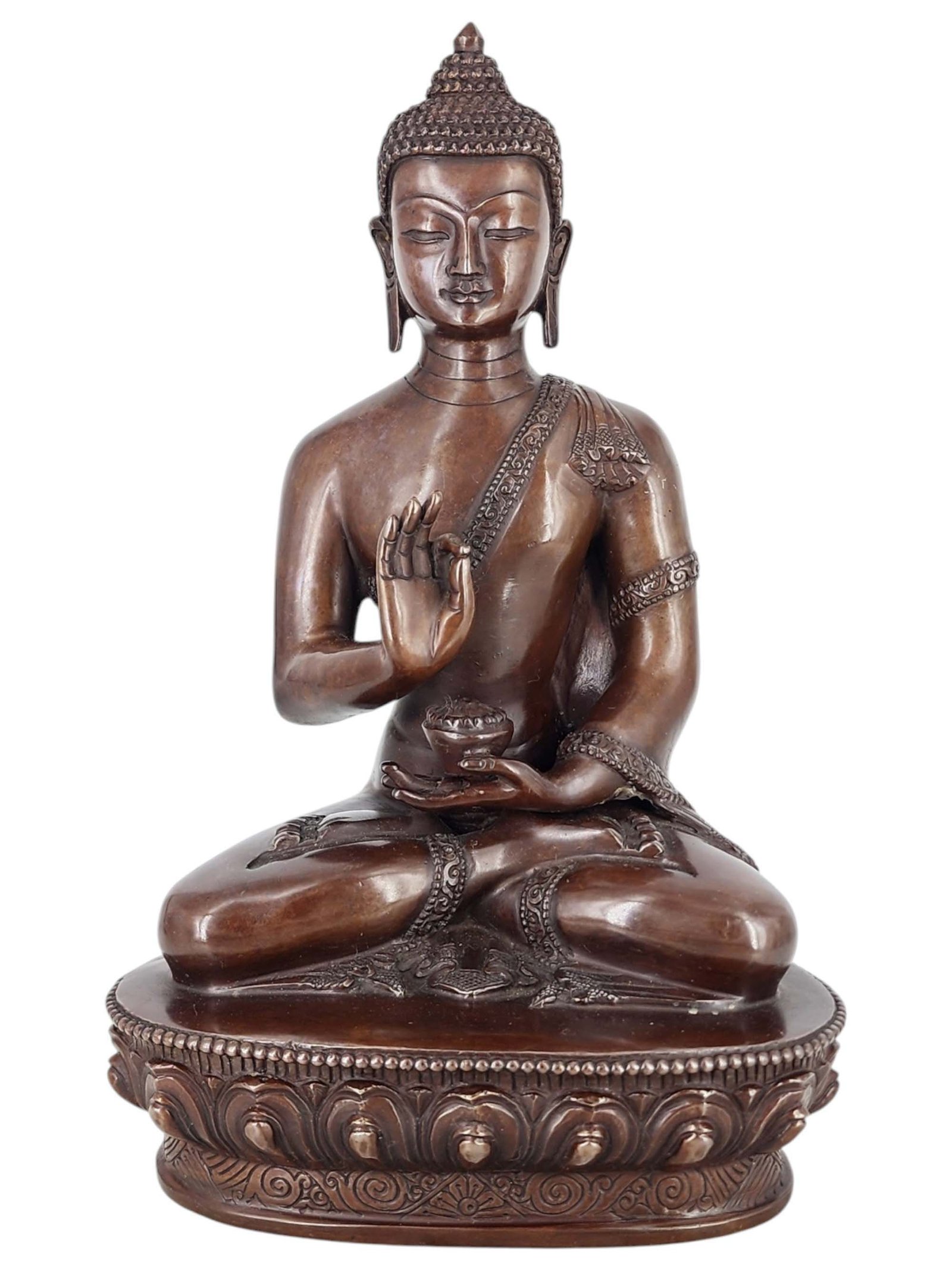 Amoghasiddhi Buddha Statue Handmade, Chocolate Oxidized