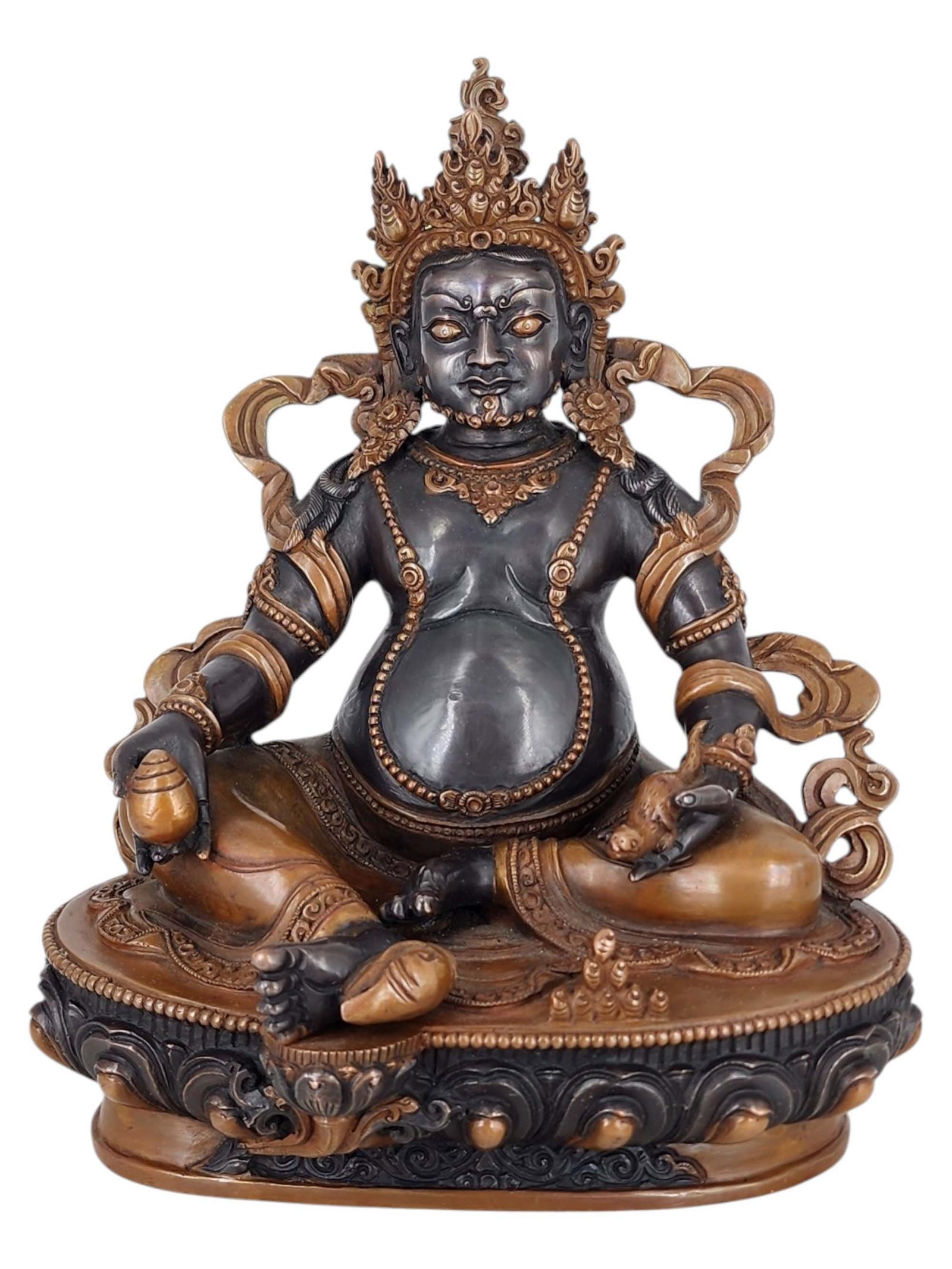 Yellow Jambhala Statue Handmade, Double-Tone Chocolate Oxidized